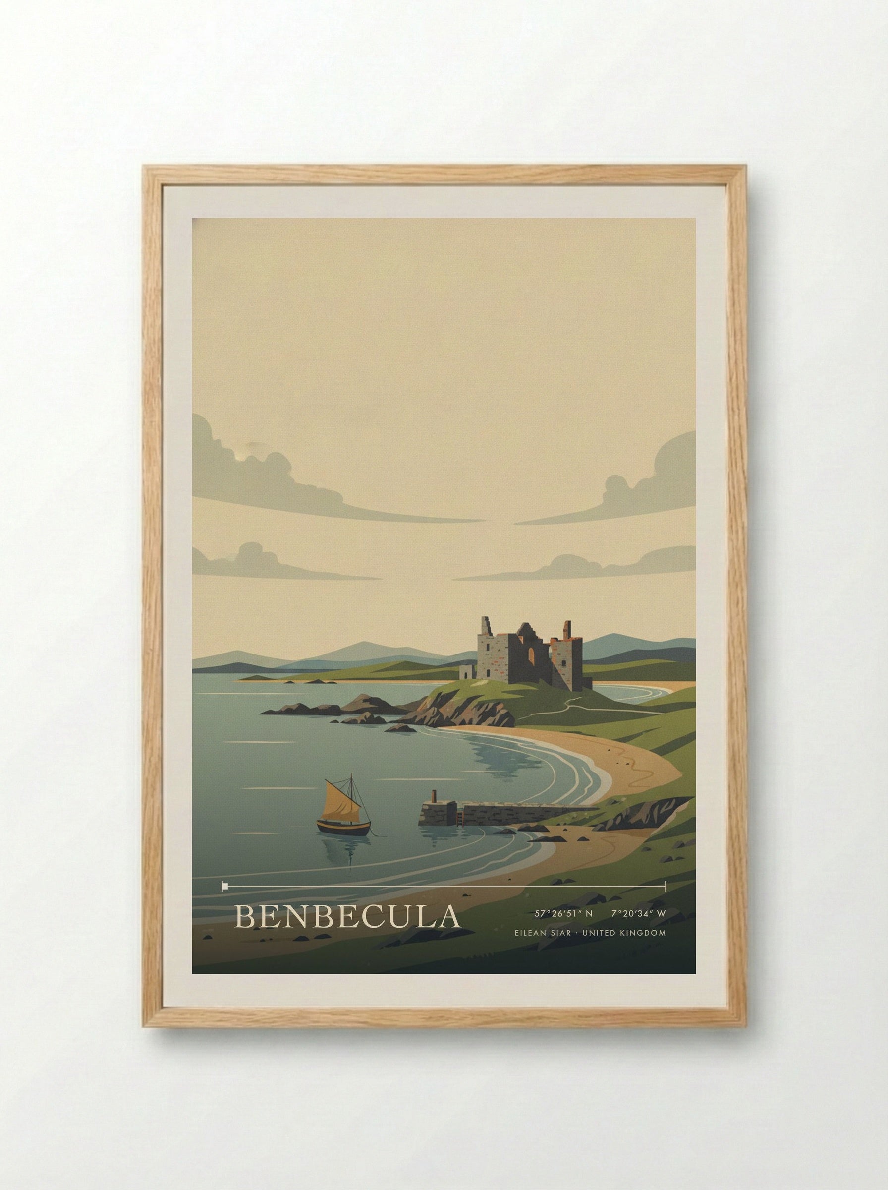 Benbecula Eilean Siar United Kingdom Travel Poster - Framed Print Wood