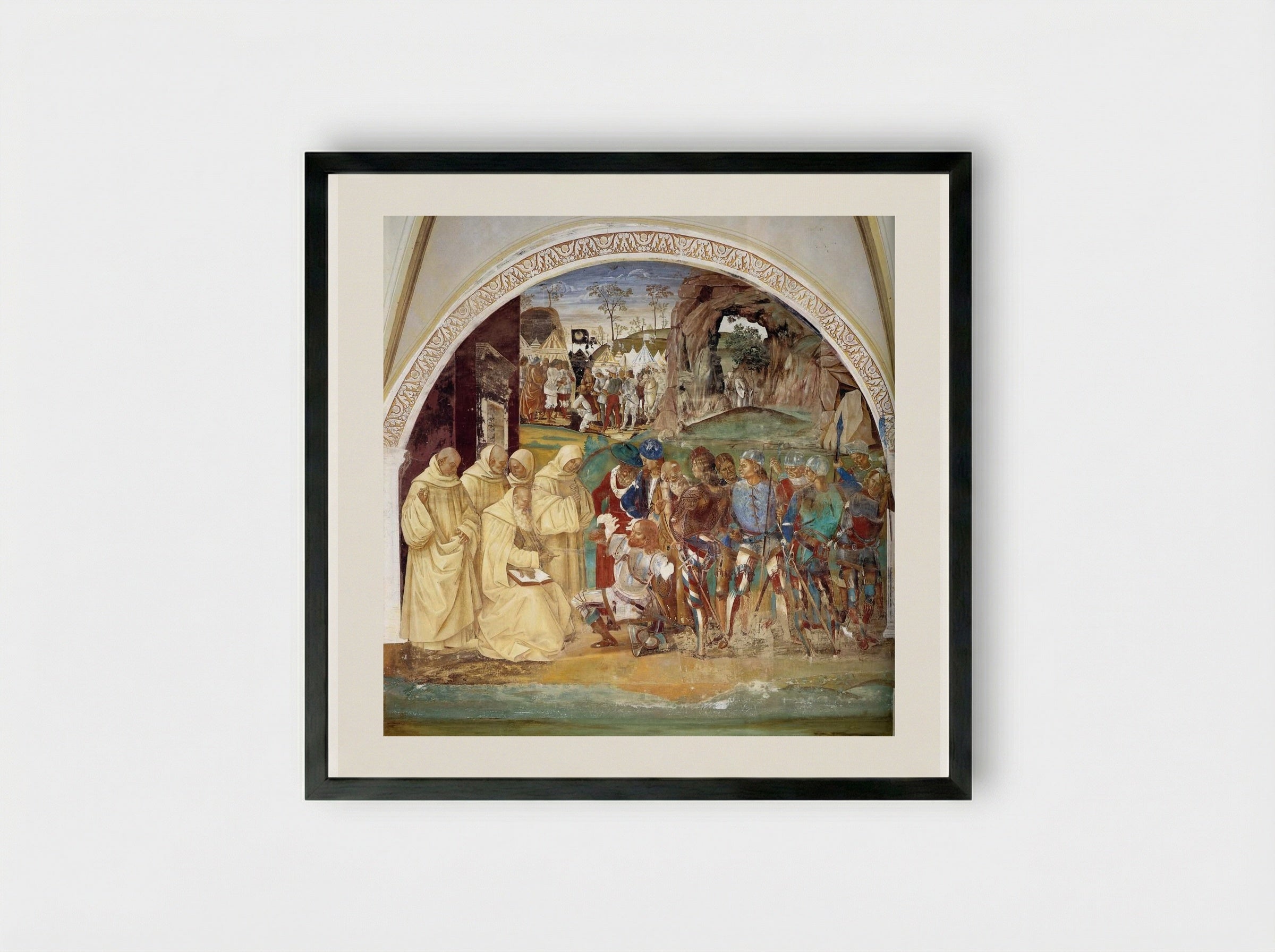 Benedict Discovers Totila's Deceit - Luca Signorelli - Framed Print Black