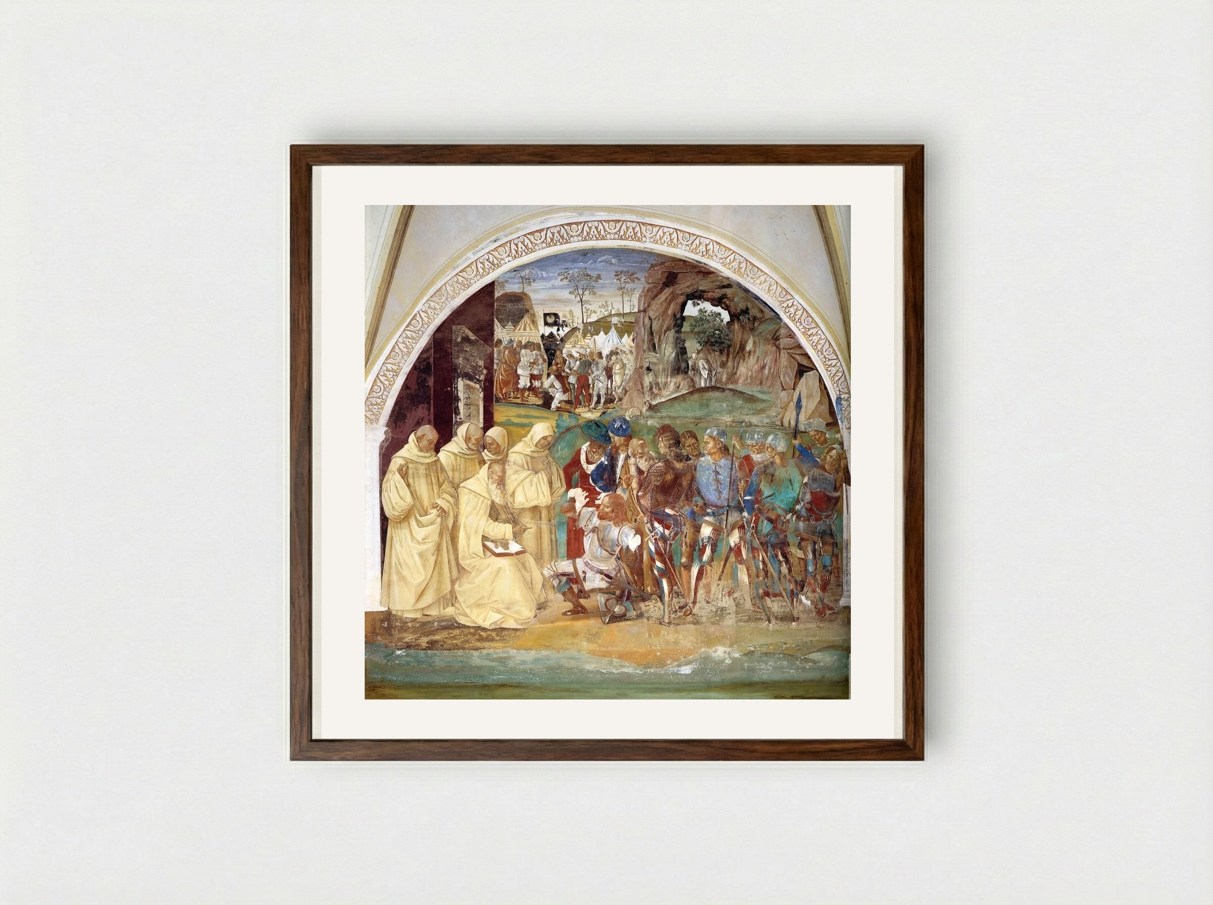 Benedict Discovers Totila's Deceit - Luca Signorelli - Framed Print Dark Wood