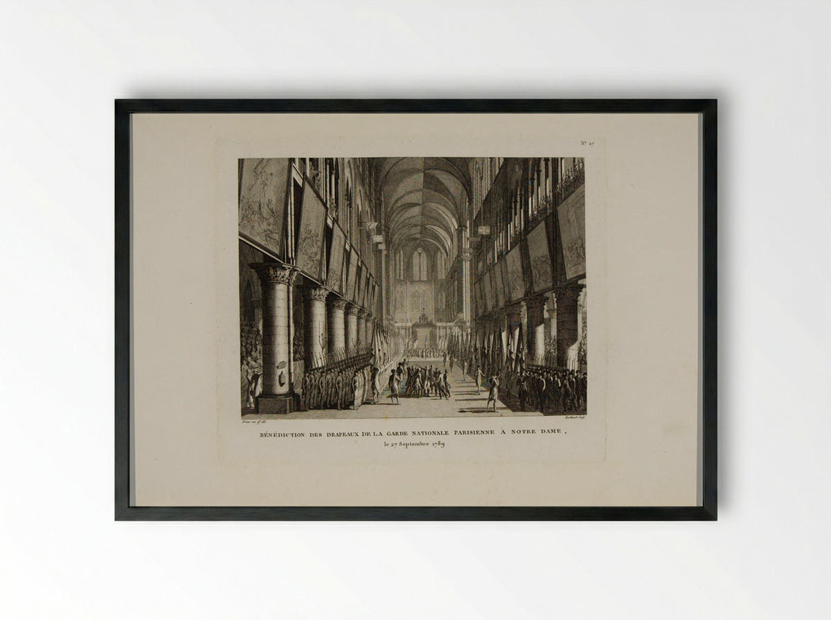 Benediction of the Flags of the National Guard of Paris in Notre Dame on September 27, 1789 - Pierre Gabriel Berthault - Framed Print Black