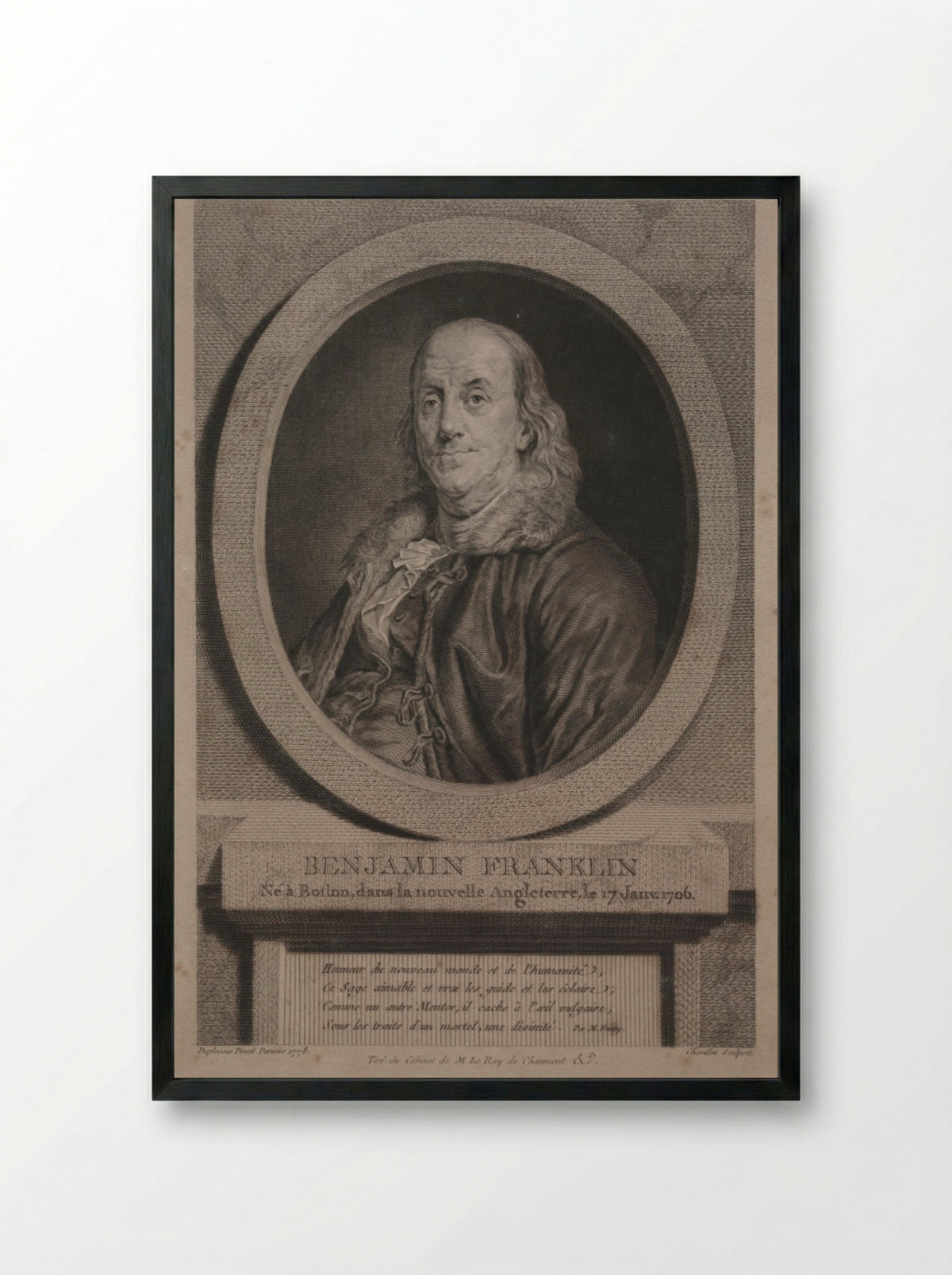 Benjamin Franklin - Justus Chevillet - Framed Print Black
