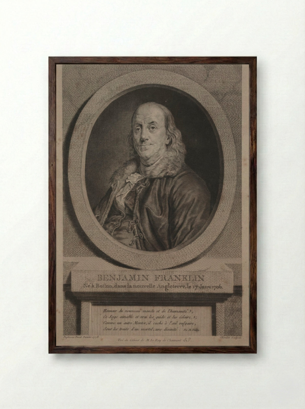 Benjamin Franklin - Justus Chevillet - Framed Print Dark Wood