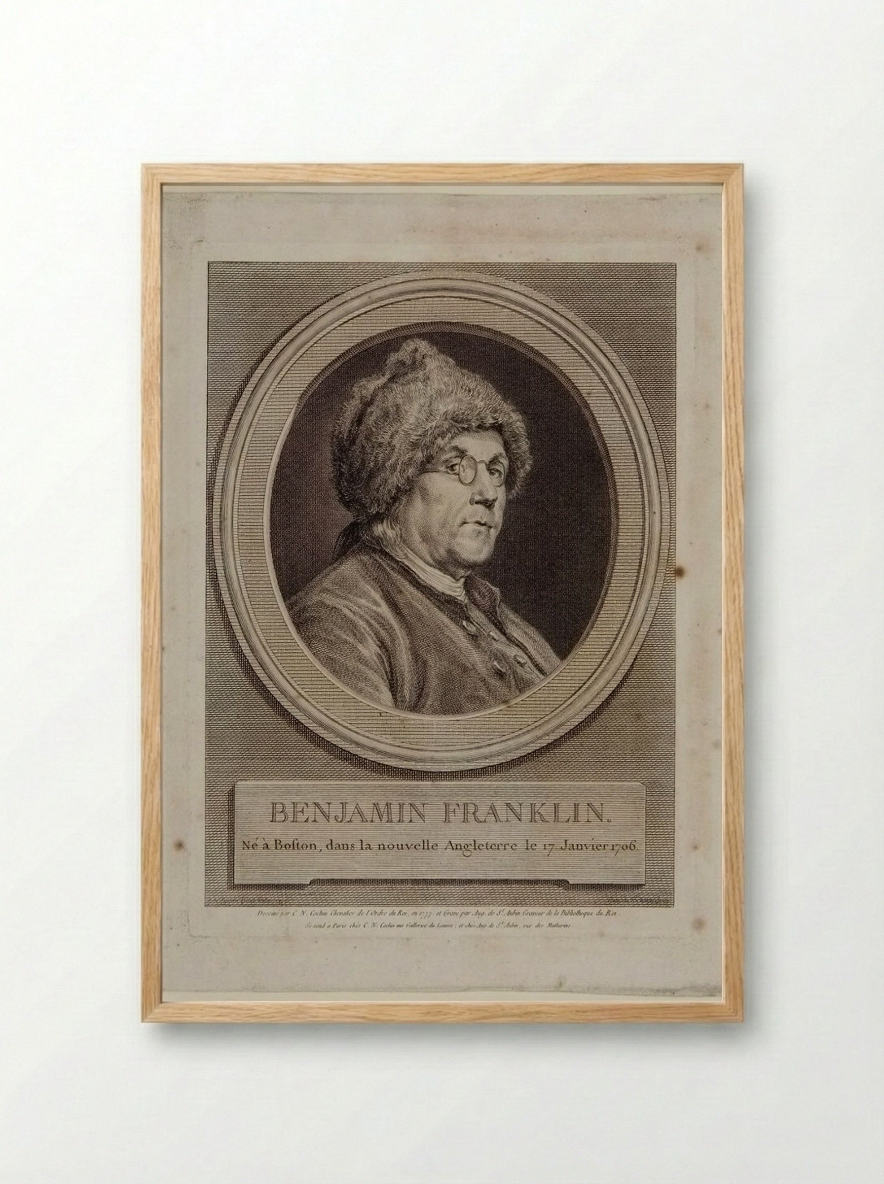 Benjamin Franklin - Augustin de Saint-Aubin - Framed Print Wood