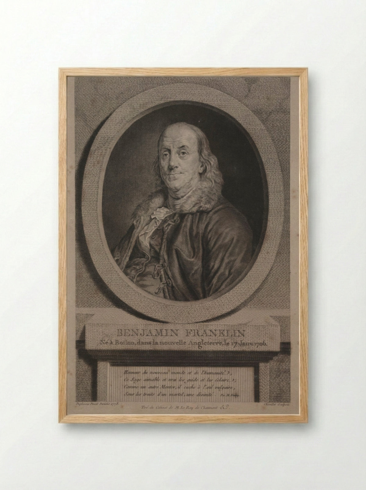Benjamin Franklin - Justus Chevillet - Framed Print Wood