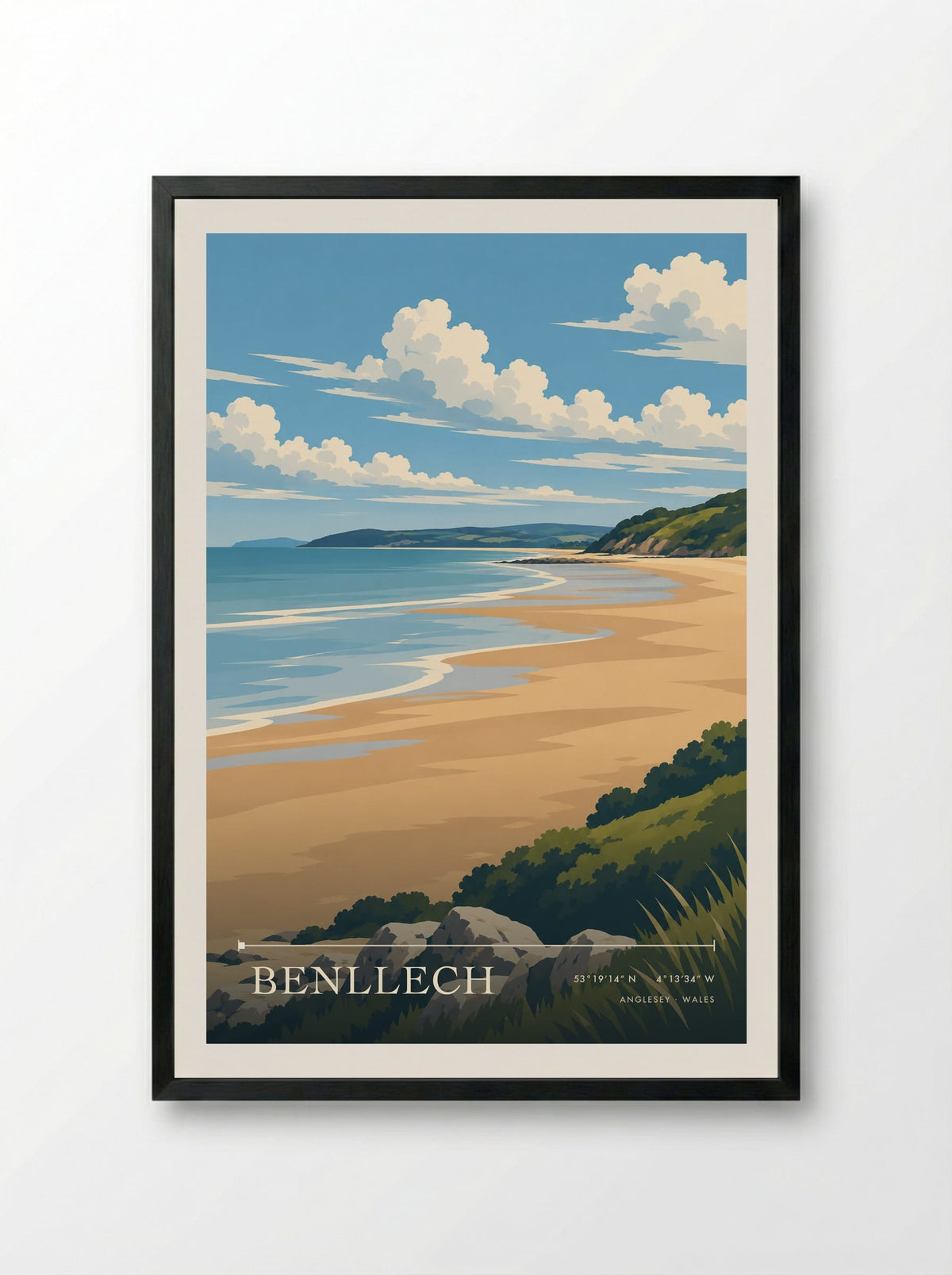 Benllech, Anglesey | Travel Poster - Framed Print Black