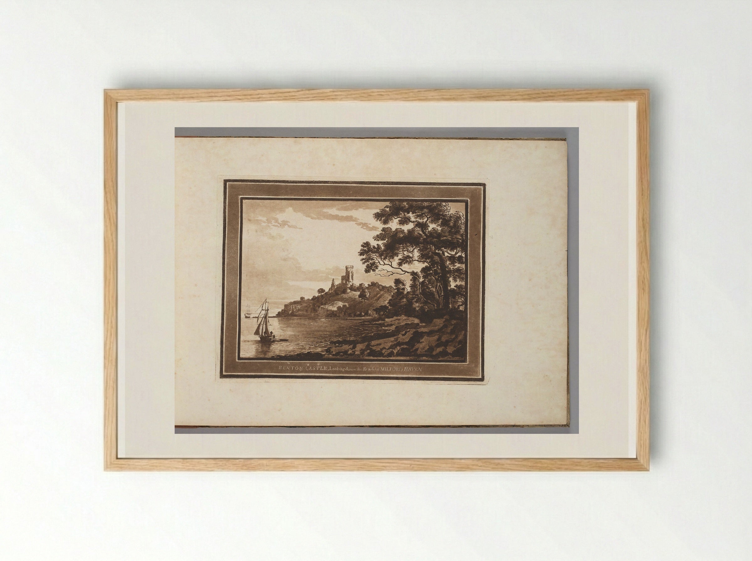 Benton Castle Looking Down the Reach to Milford Haven - Paul Sandby - Framed Print Wood