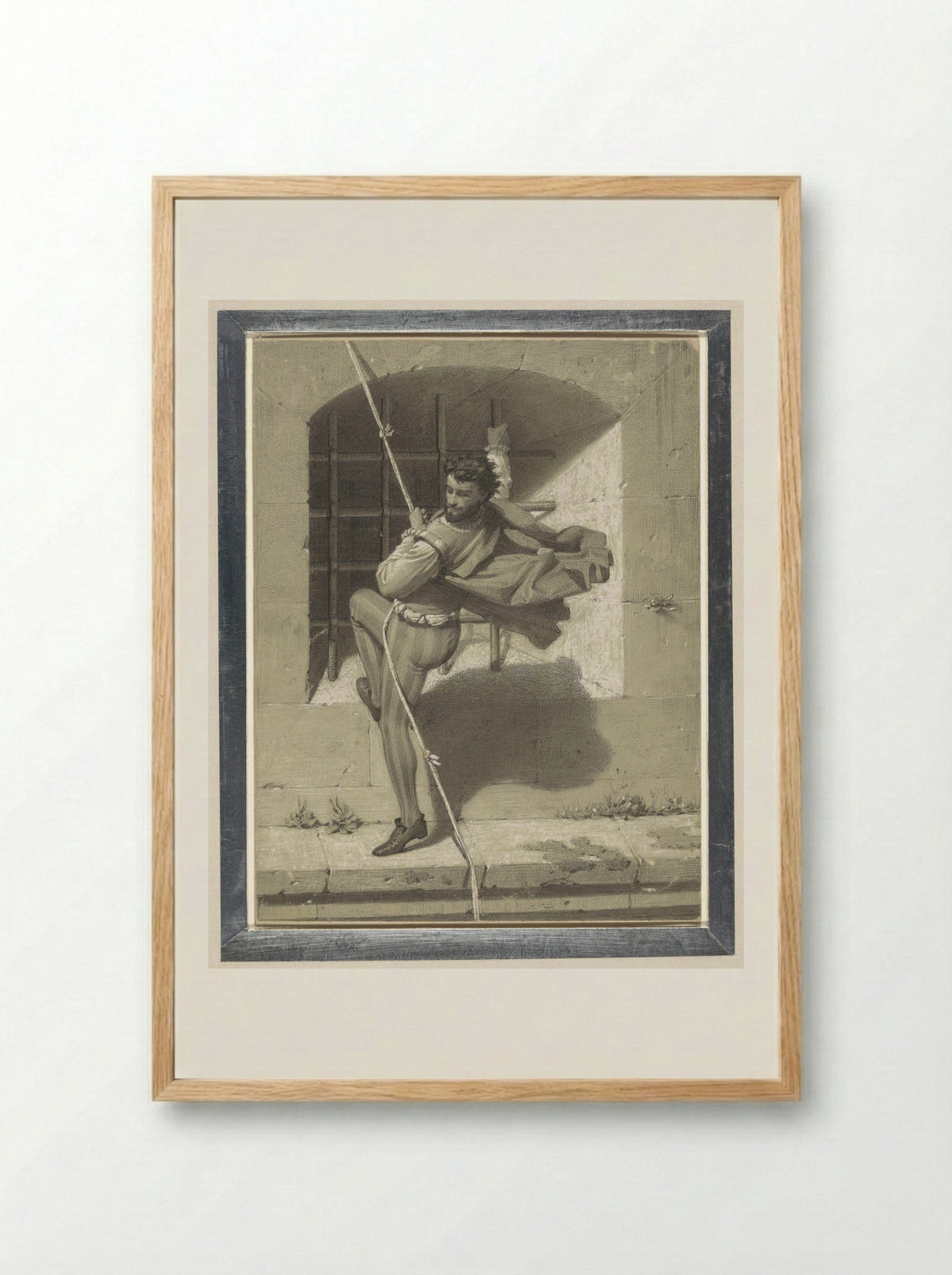 Benvenuto Cellini Escaping from Castel Sant'Angelo - Karl Theodor von Piloty - Framed Print Wood