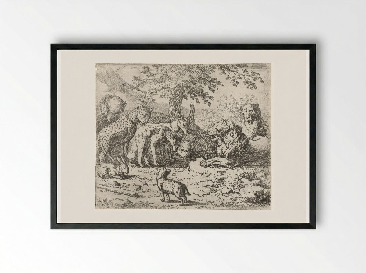 Beraad van koning Nobel - Allaert van Everdingen - Framed Print Black