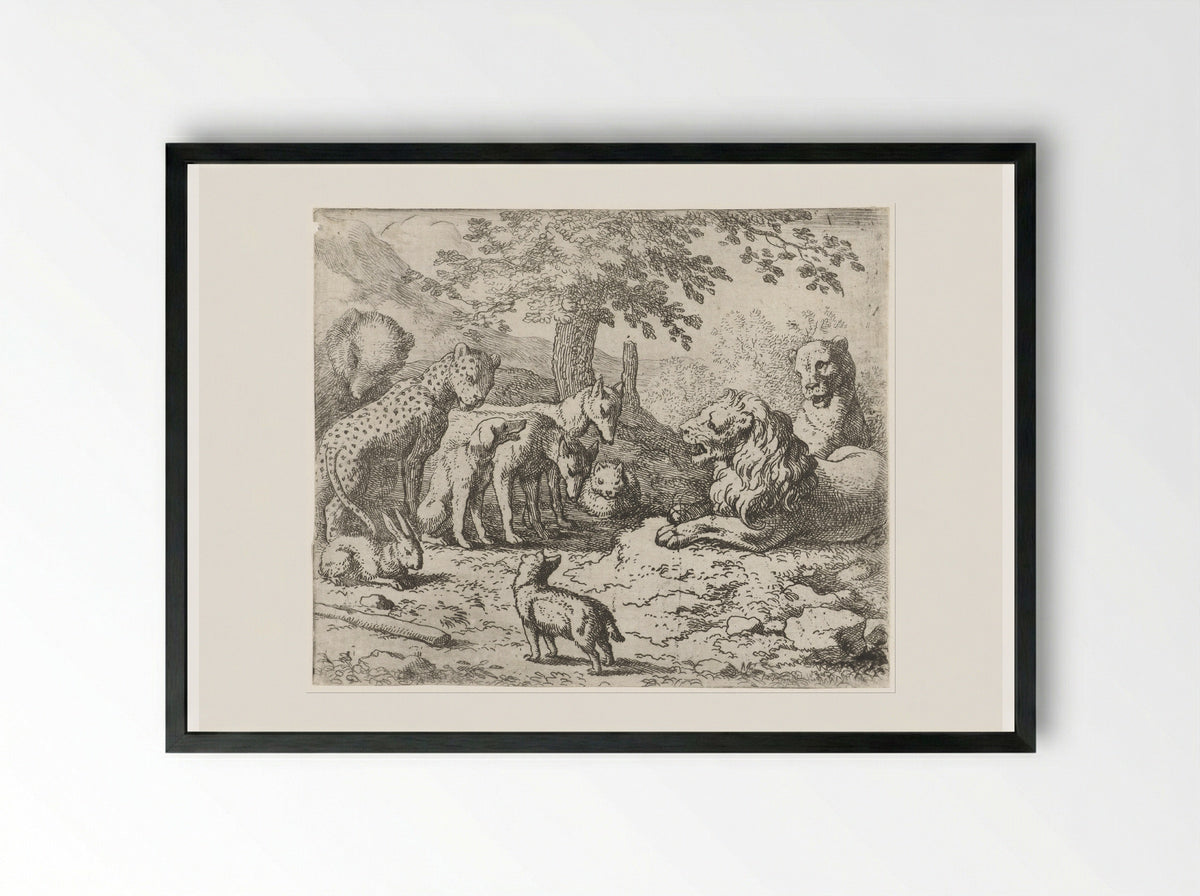 Beraad van koning Nobel - Allaert van Everdingen - Framed Print Black