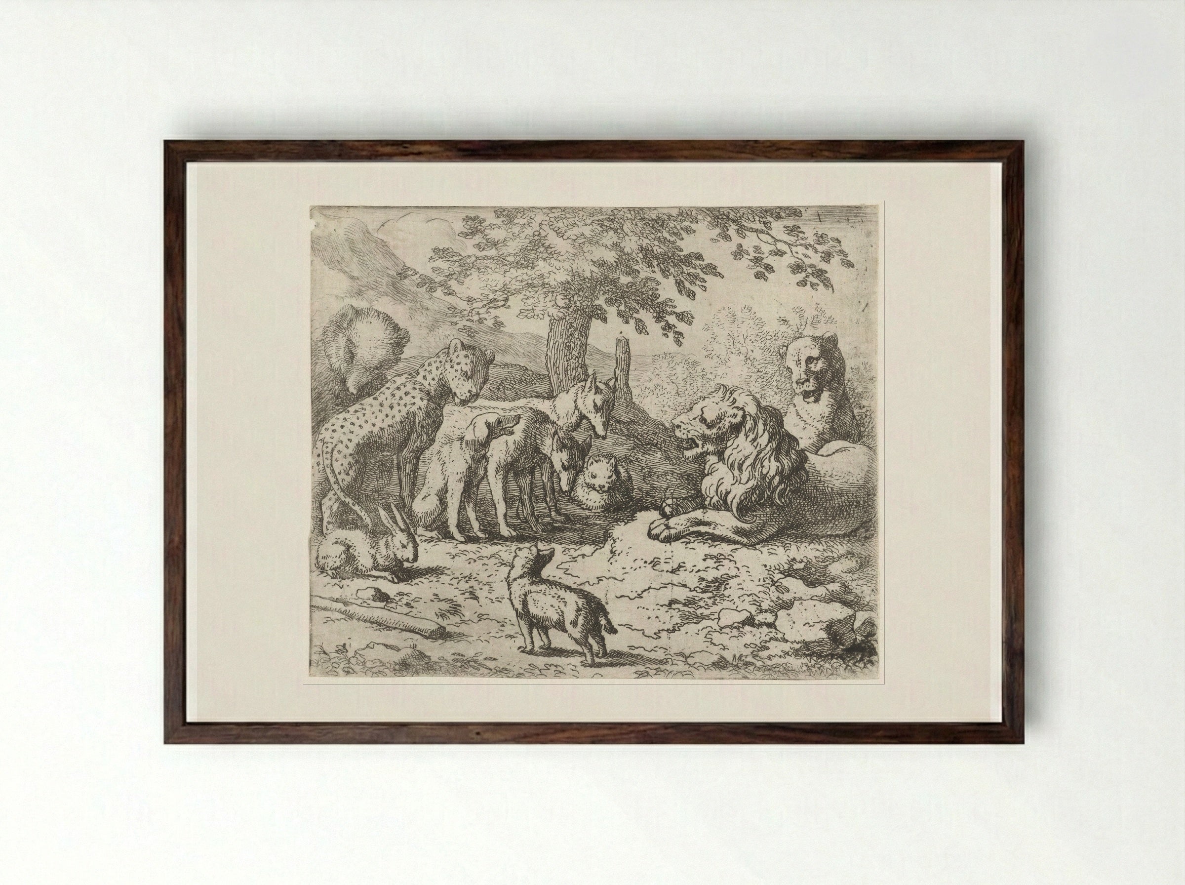 Beraad van koning Nobel - Allaert van Everdingen - Framed Print Dark Wood