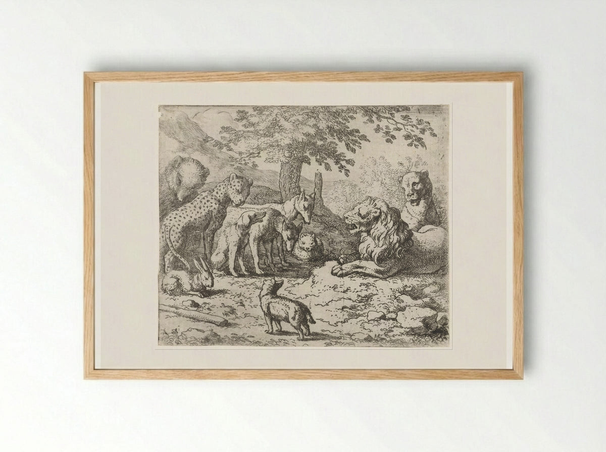 Beraad van koning Nobel - Allaert van Everdingen - Framed Print Wood