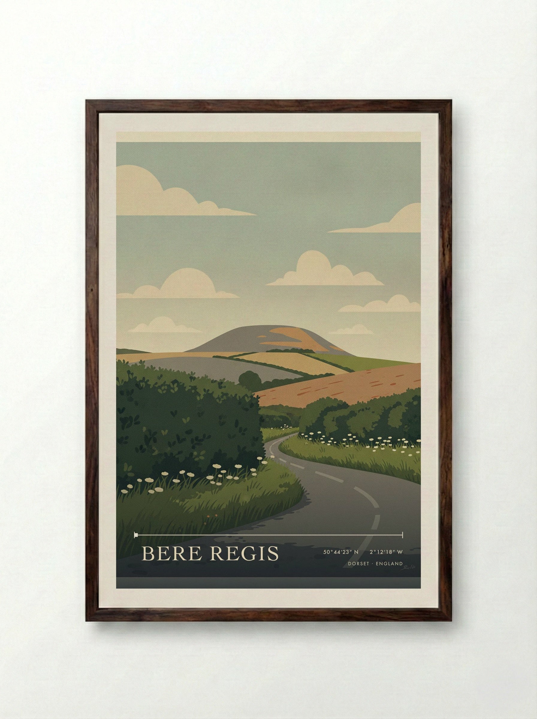 Bere Regis Dorset England Travel Poster - Framed Print Dark Wood