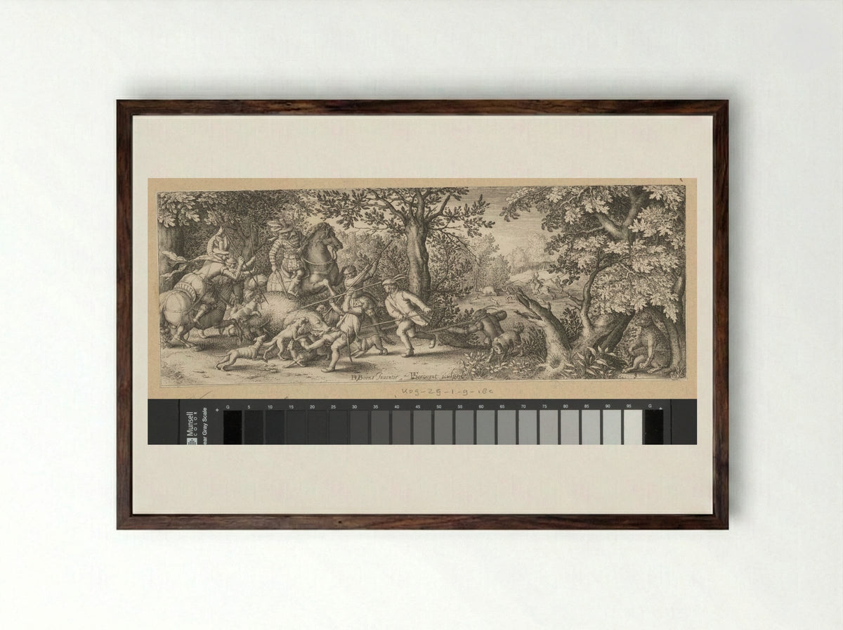 Berenjacht (Bear Hunt) - Claes Jansz. Visscher (II) - Framed Print Dark Wood