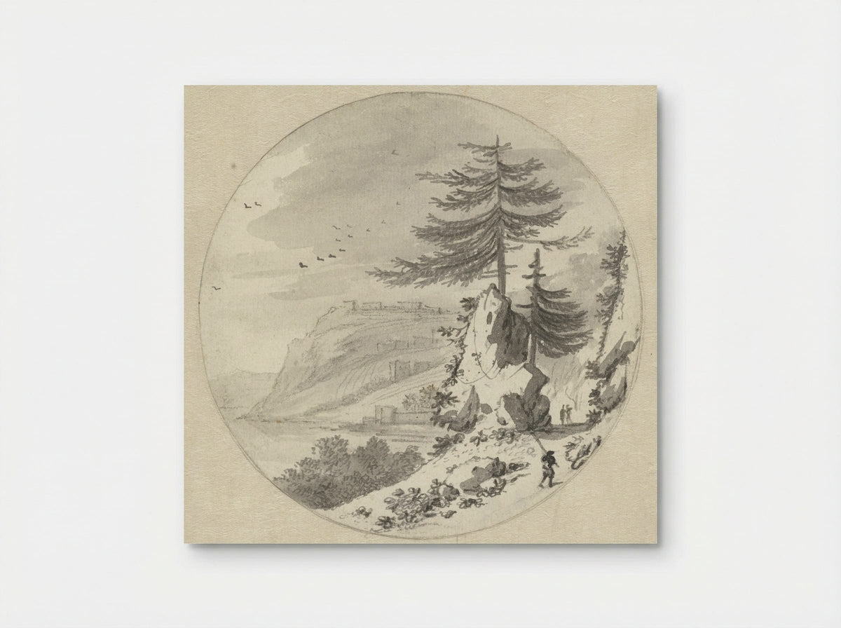 Bergachtig kustlandschap met een grote naaldboom - Hendrik van der Straaten - Poster