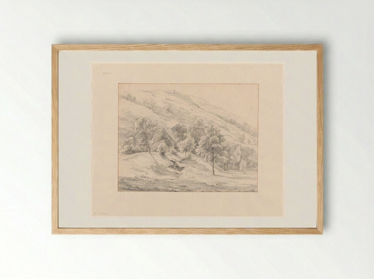 Bergachtig landschap met huis tussen bomen - Jan Andries Töpfer - Framed Print Wood