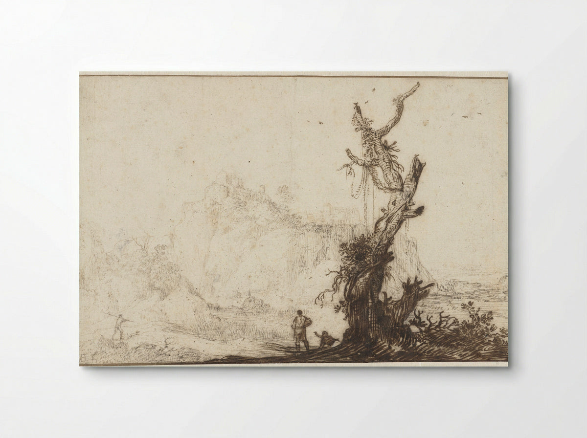 Bergachtig landschap met op de voorgrond een kale boom - Monogrammist BVB - Poster