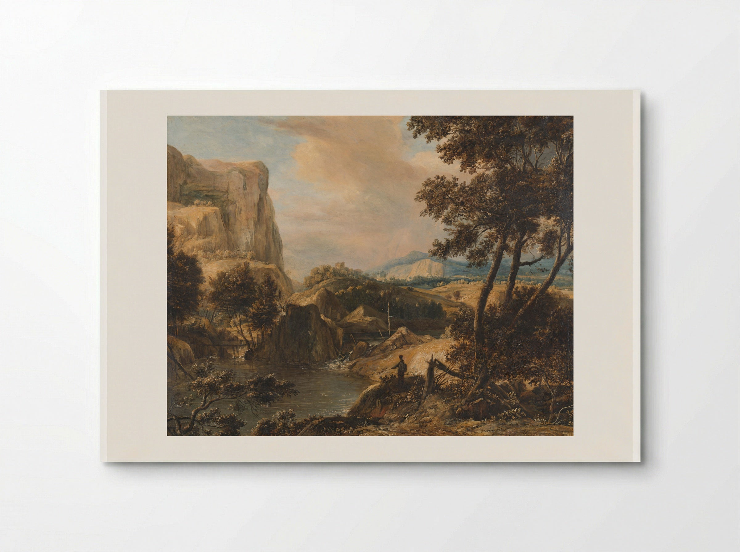 Bergachtig landschap met visser - Roelant Roghman - Poster