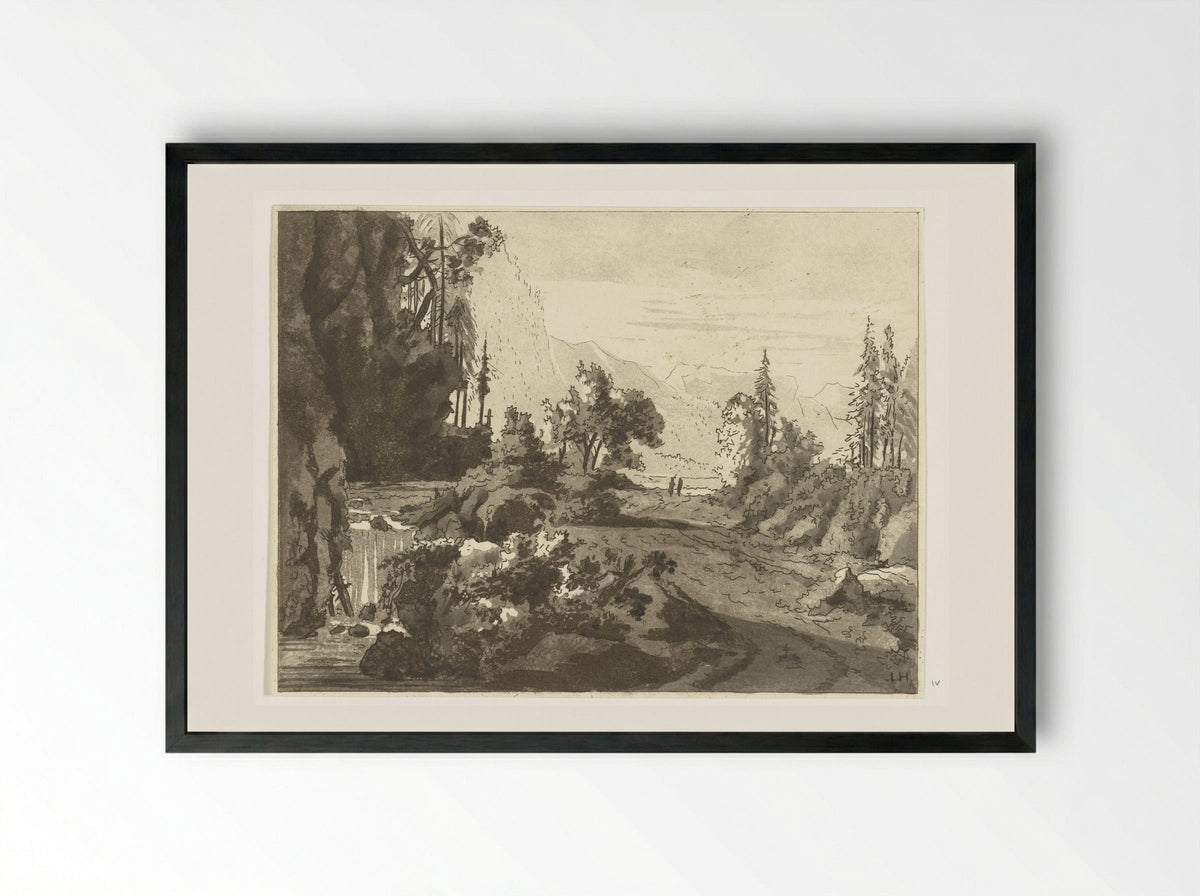 Bergachtig landschap - Anthonie van den Bos - Framed Print Black