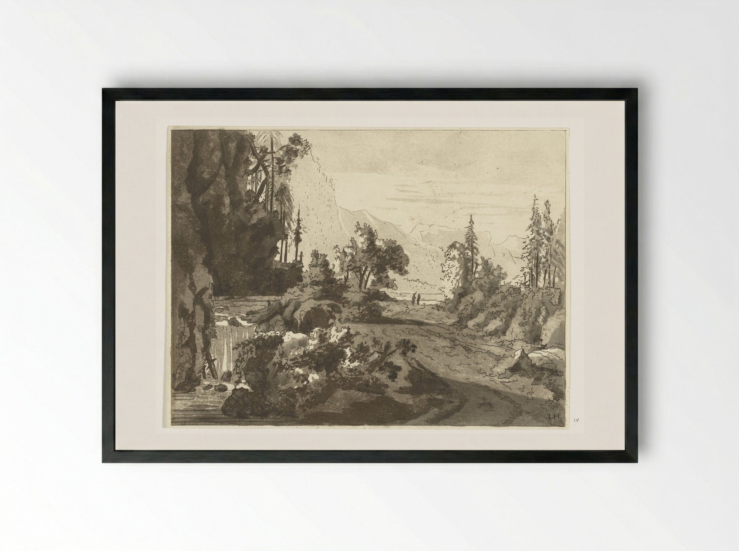 Bergachtig landschap - Anthonie van den Bos - Framed Print Black