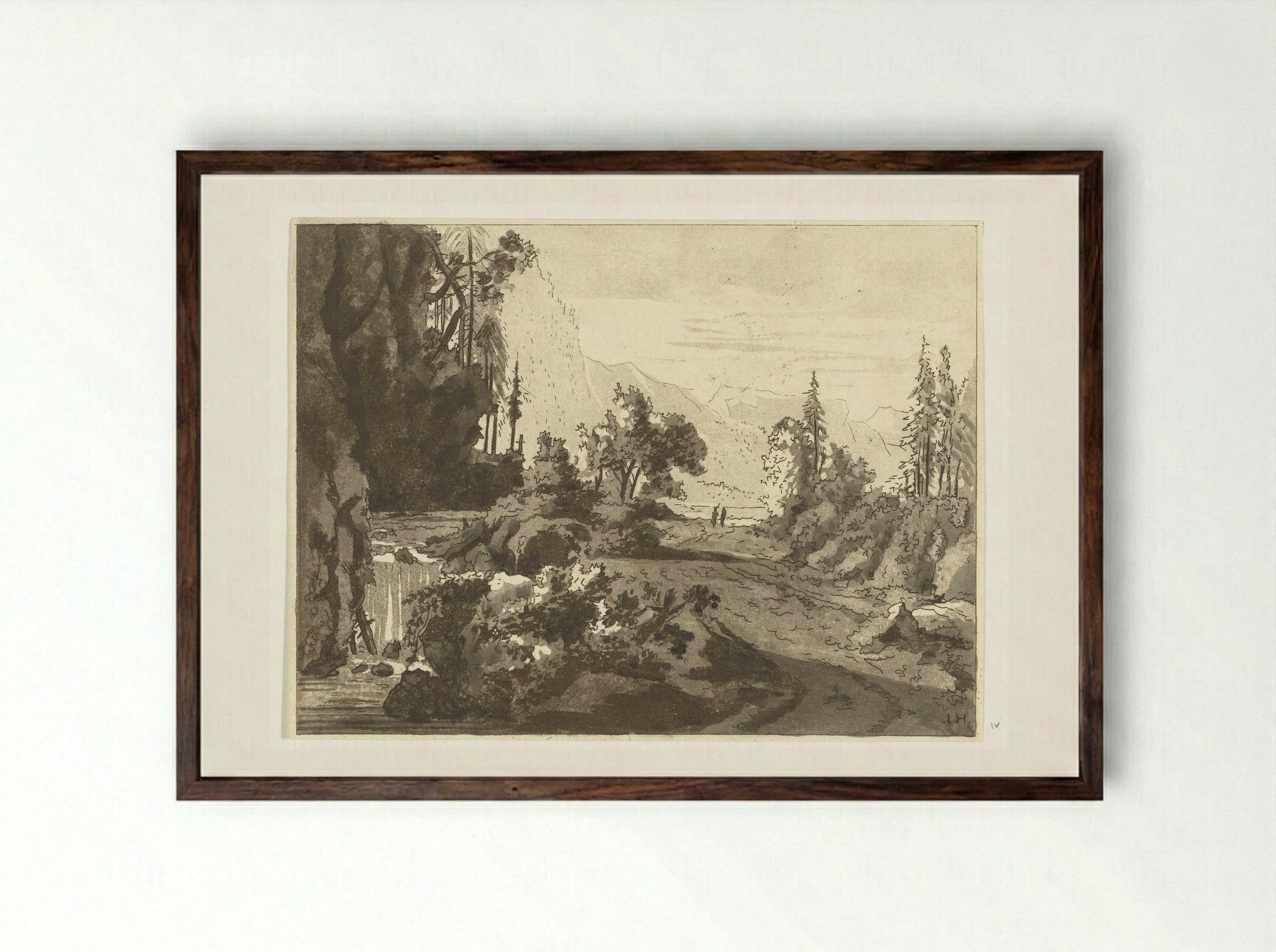 Bergachtig landschap - Anthonie van den Bos - Framed Print Dark Wood