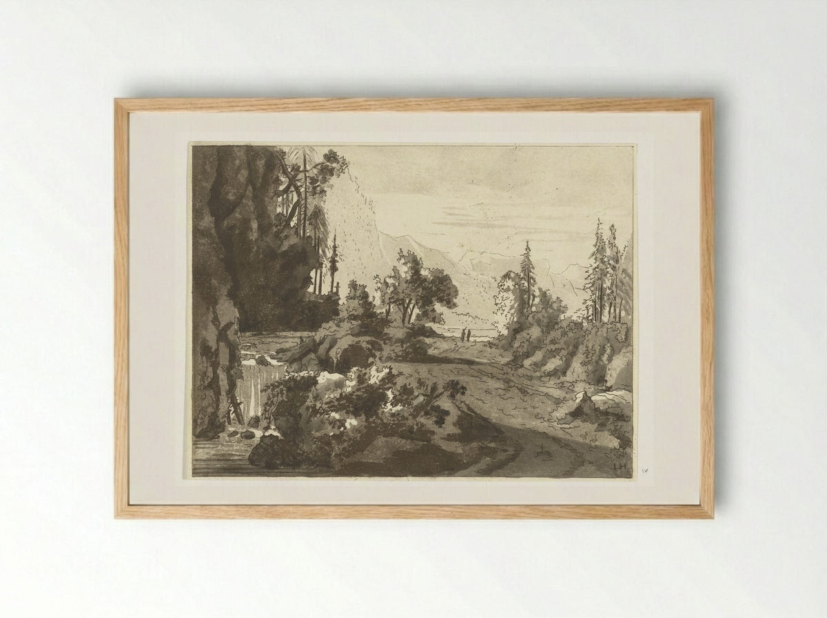 Bergachtig landschap - Anthonie van den Bos - Framed Print Wood