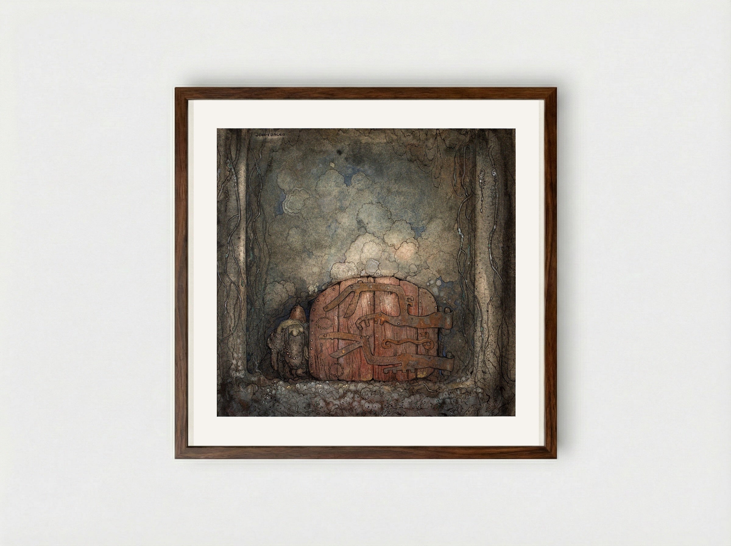 Bergaporten (The Mountain Gate) - John Bauer - Framed Print Dark Wood