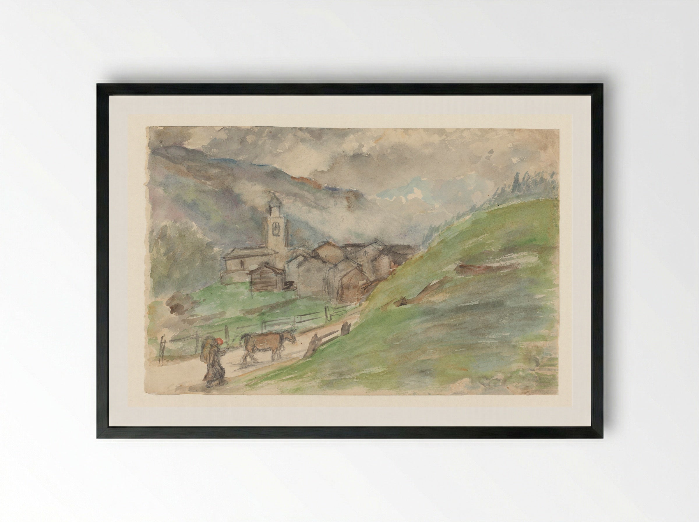 Bergdorpje met kerk - Jozef Israëls - Framed Print Black