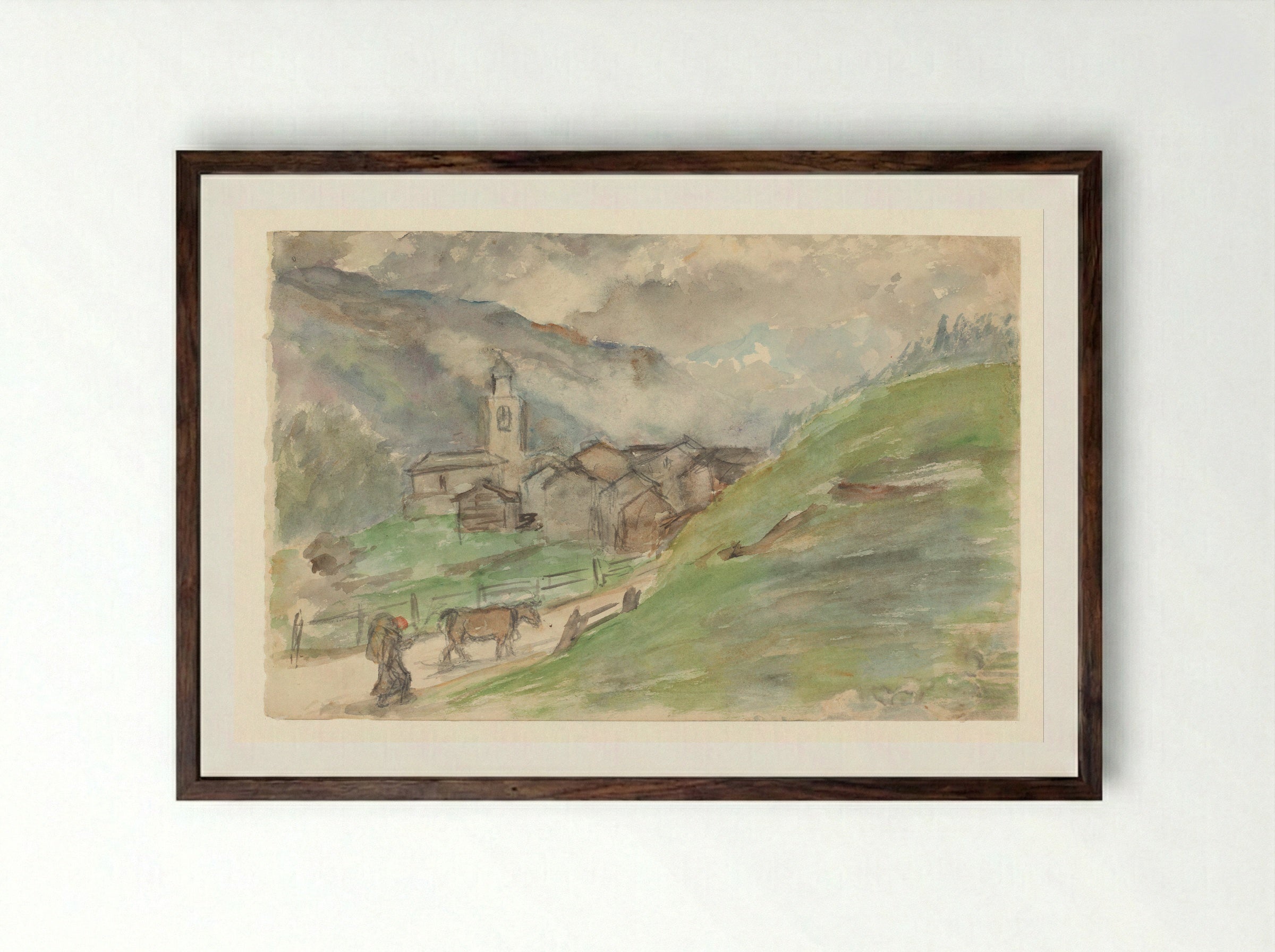 Bergdorpje met kerk - Jozef Israëls - Framed Print Dark Wood