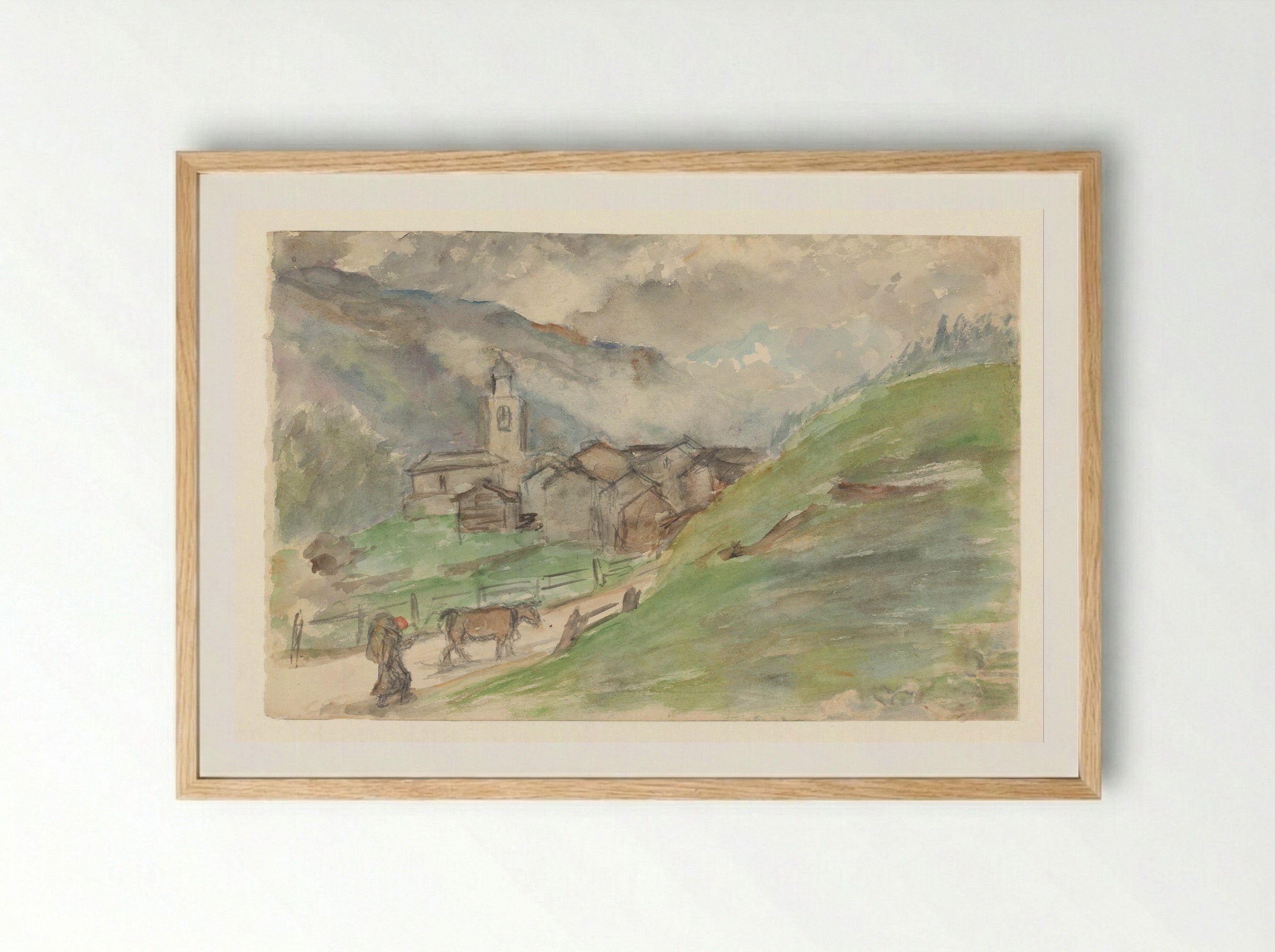 Bergdorpje met kerk - Jozef Israëls - Framed Print Wood