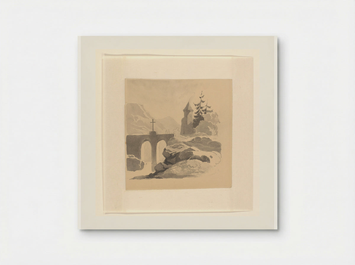 Berglandschap met een brug en toren - Johannes van Reijn - Poster