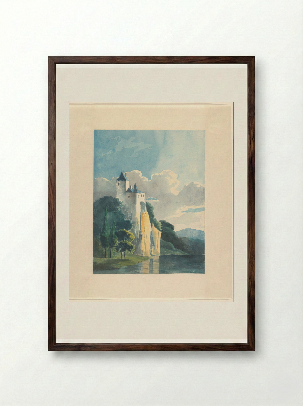 Berglandschap met een kasteel aan een meer - Johannes van Reijn - Framed Print Dark Wood