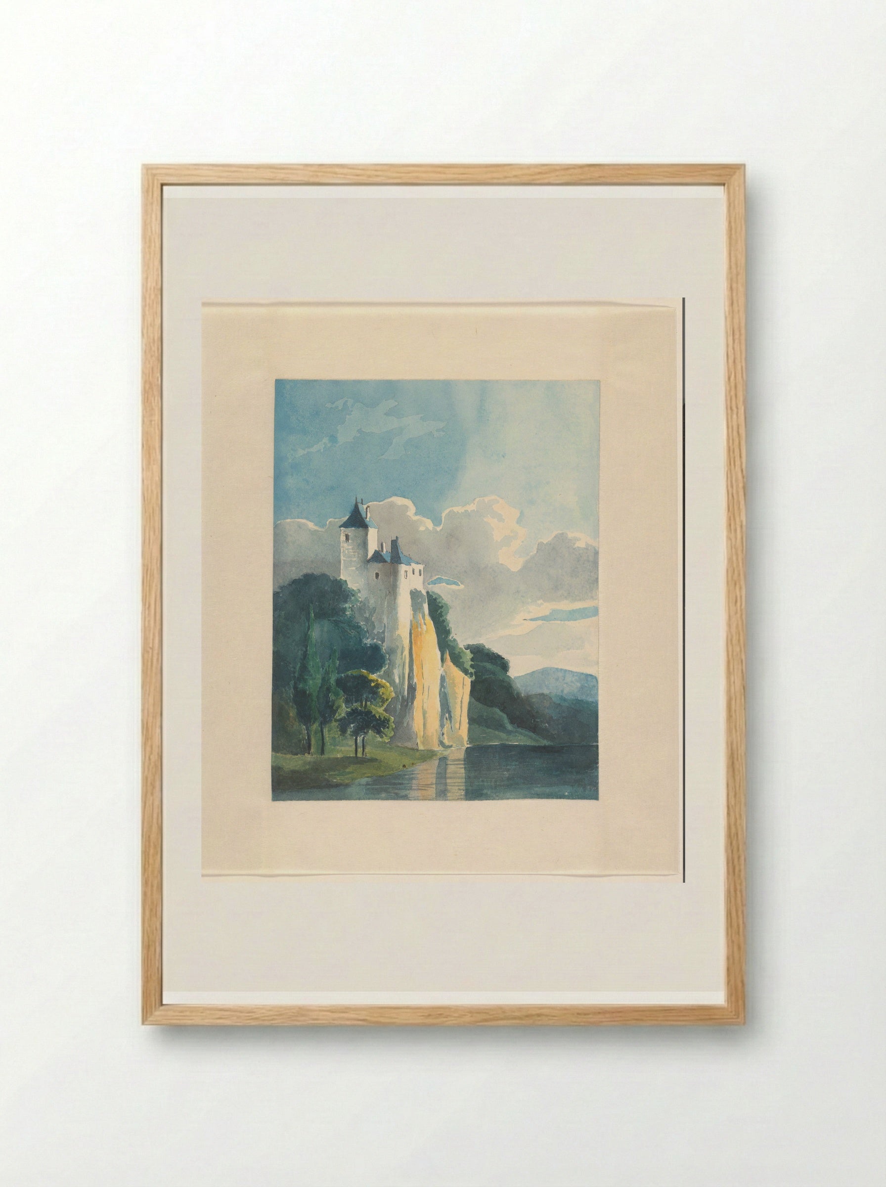 Berglandschap met een kasteel aan een meer - Johannes van Reijn - Framed Print Wood