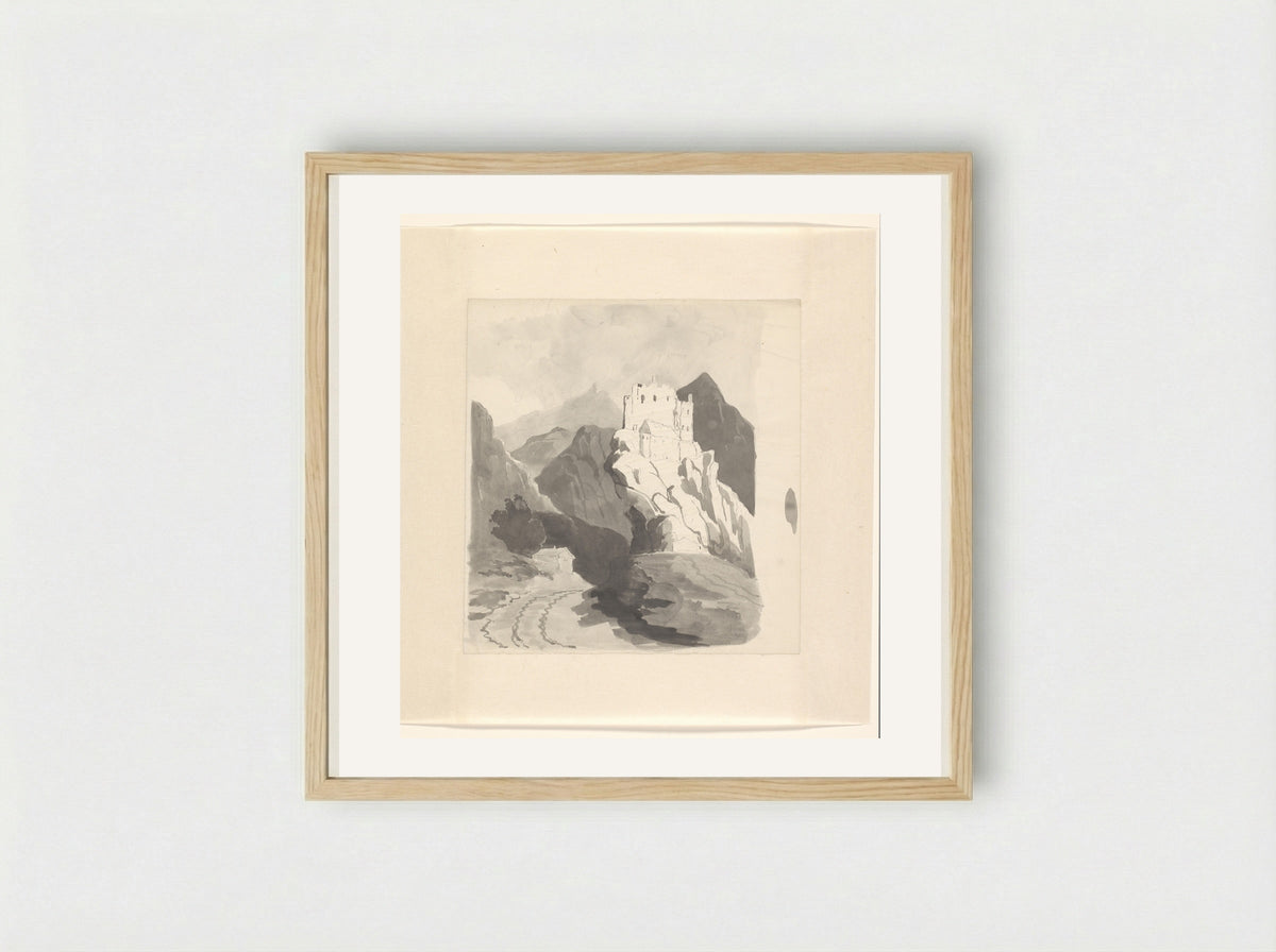 Berglandschap met een kasteel - Johannes van Reijn - Framed Print Wood