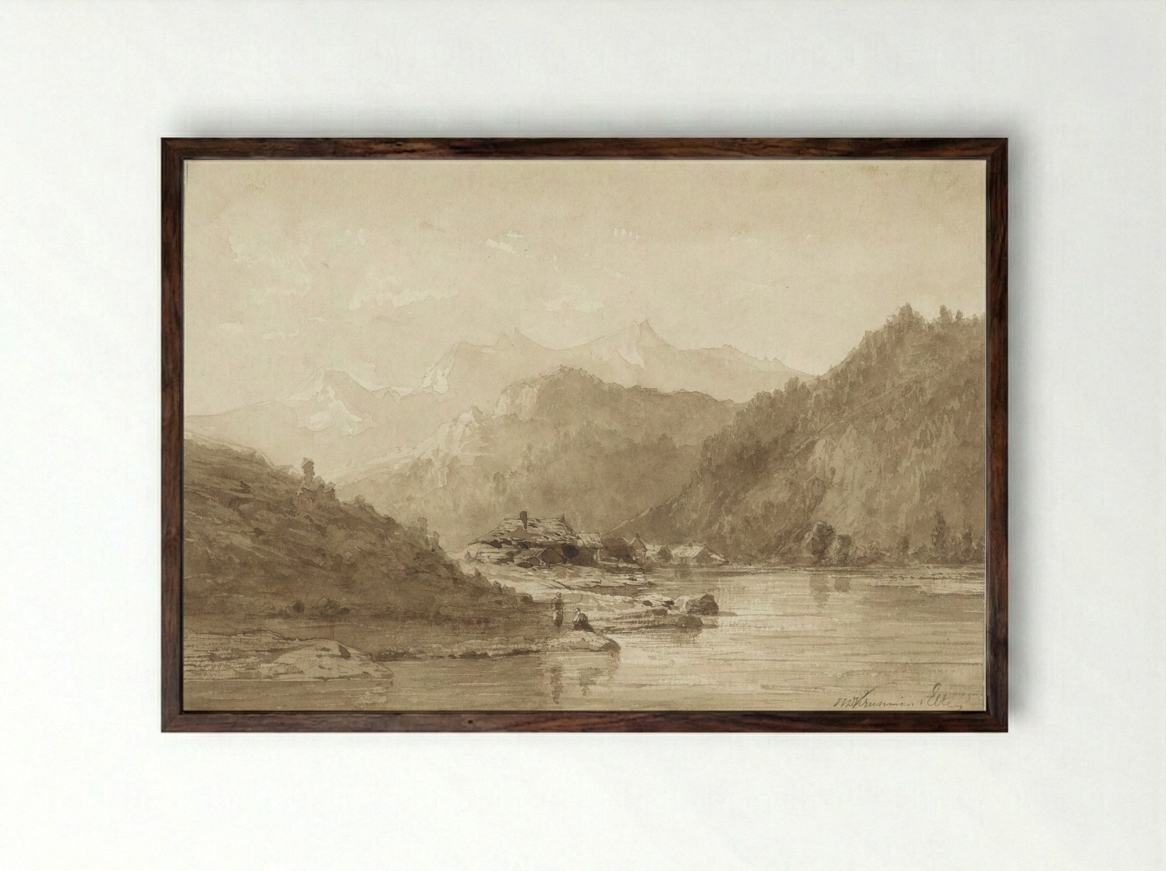 Berglandschap met een meer - Hendrik Dirk Kruseman van Elten - Framed Print Dark Wood