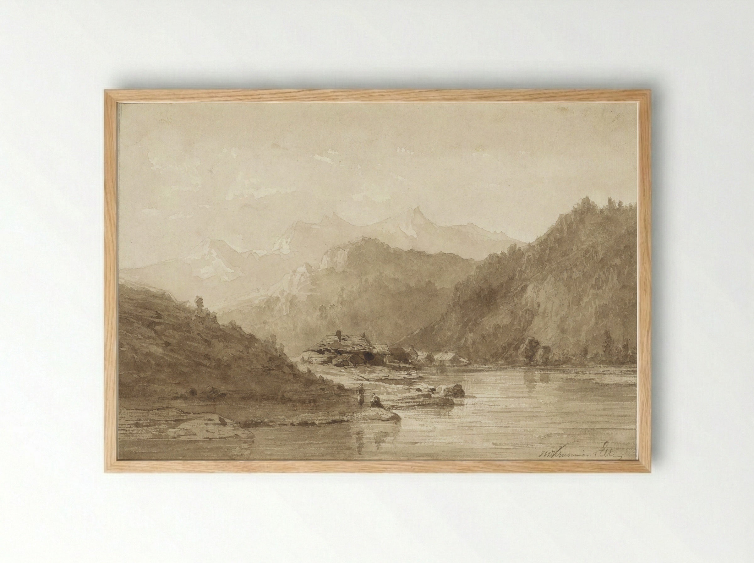 Berglandschap met een meer - Hendrik Dirk Kruseman van Elten - Framed Print Wood