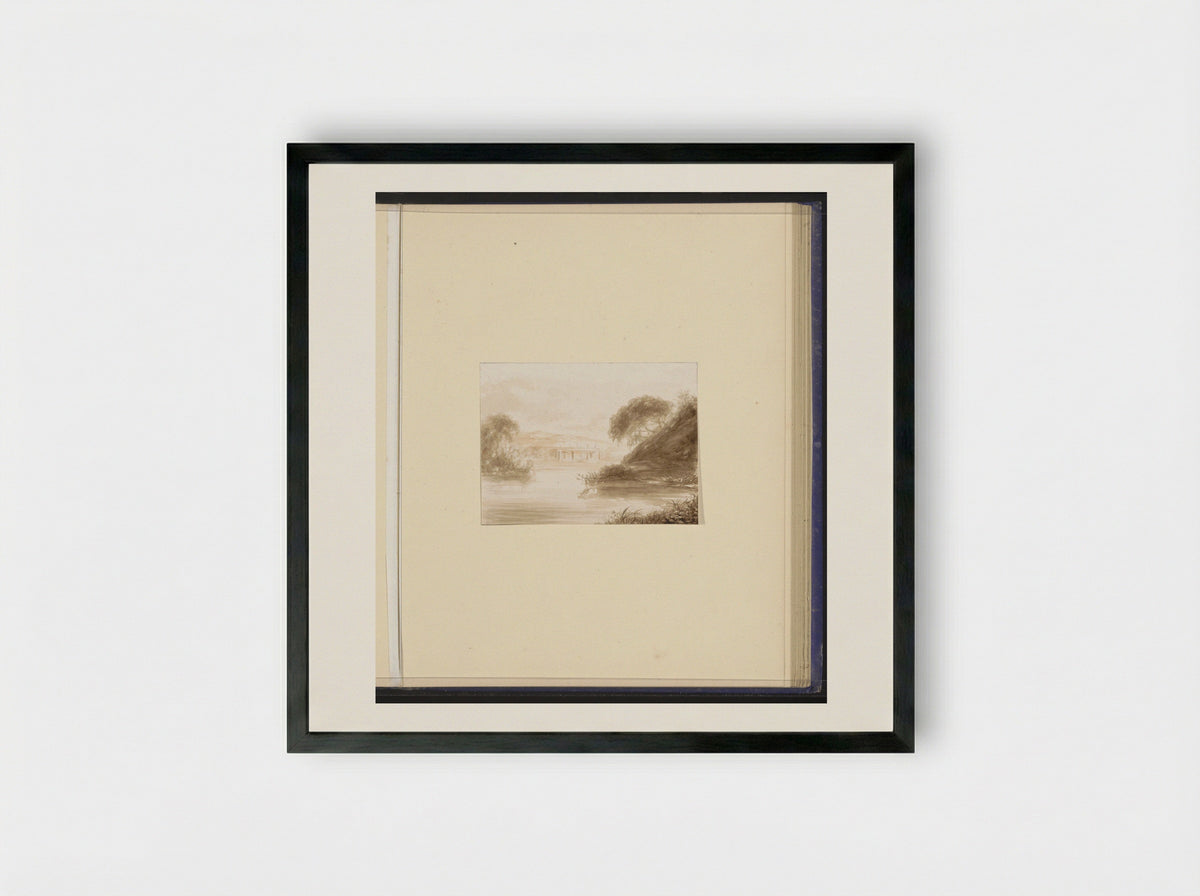 Berglandschap met een rivier en bebouwing - Alexander Ver Huell - Framed Print Black