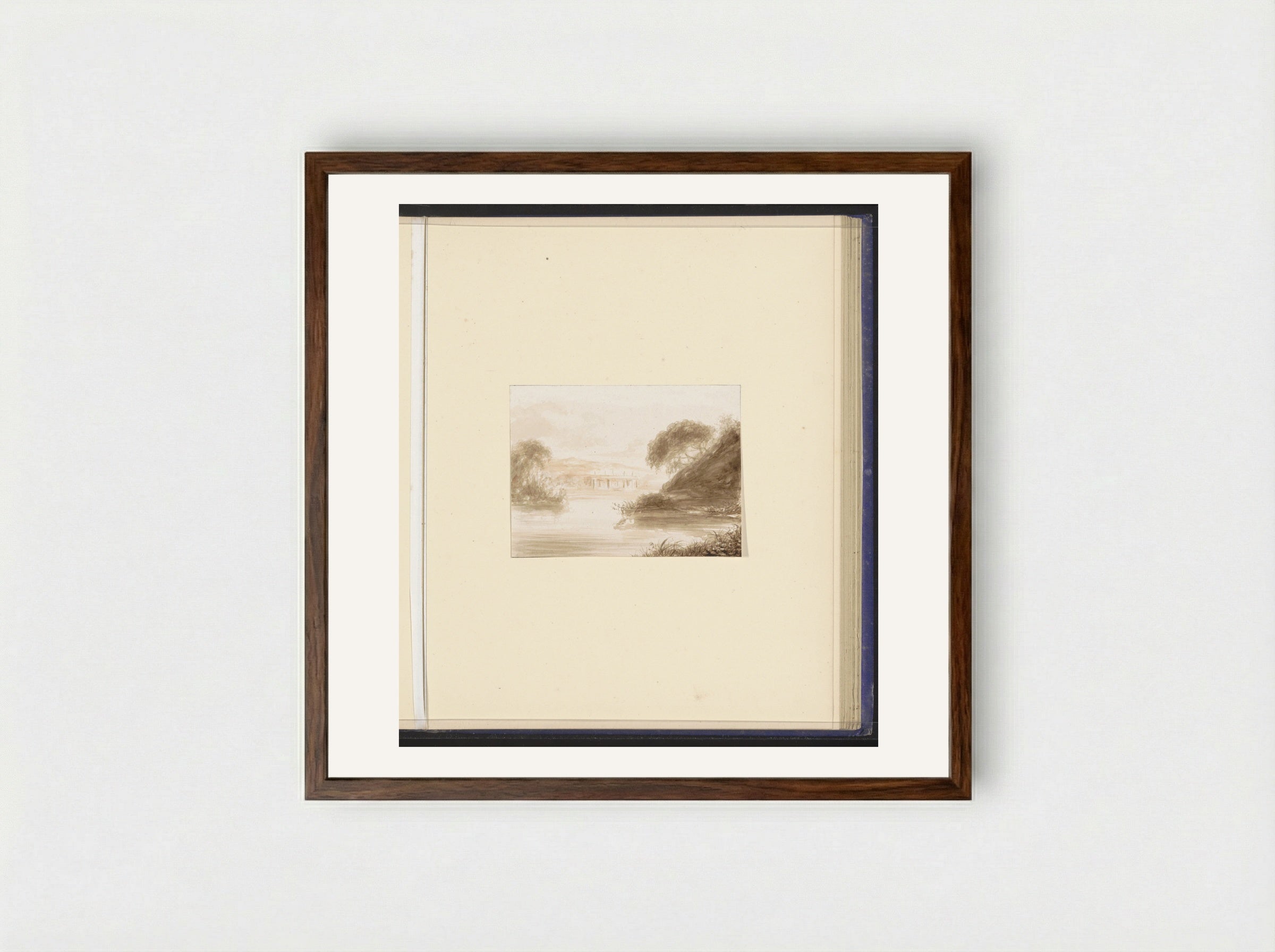 Berglandschap met een rivier en bebouwing - Alexander Ver Huell - Framed Print Dark Wood