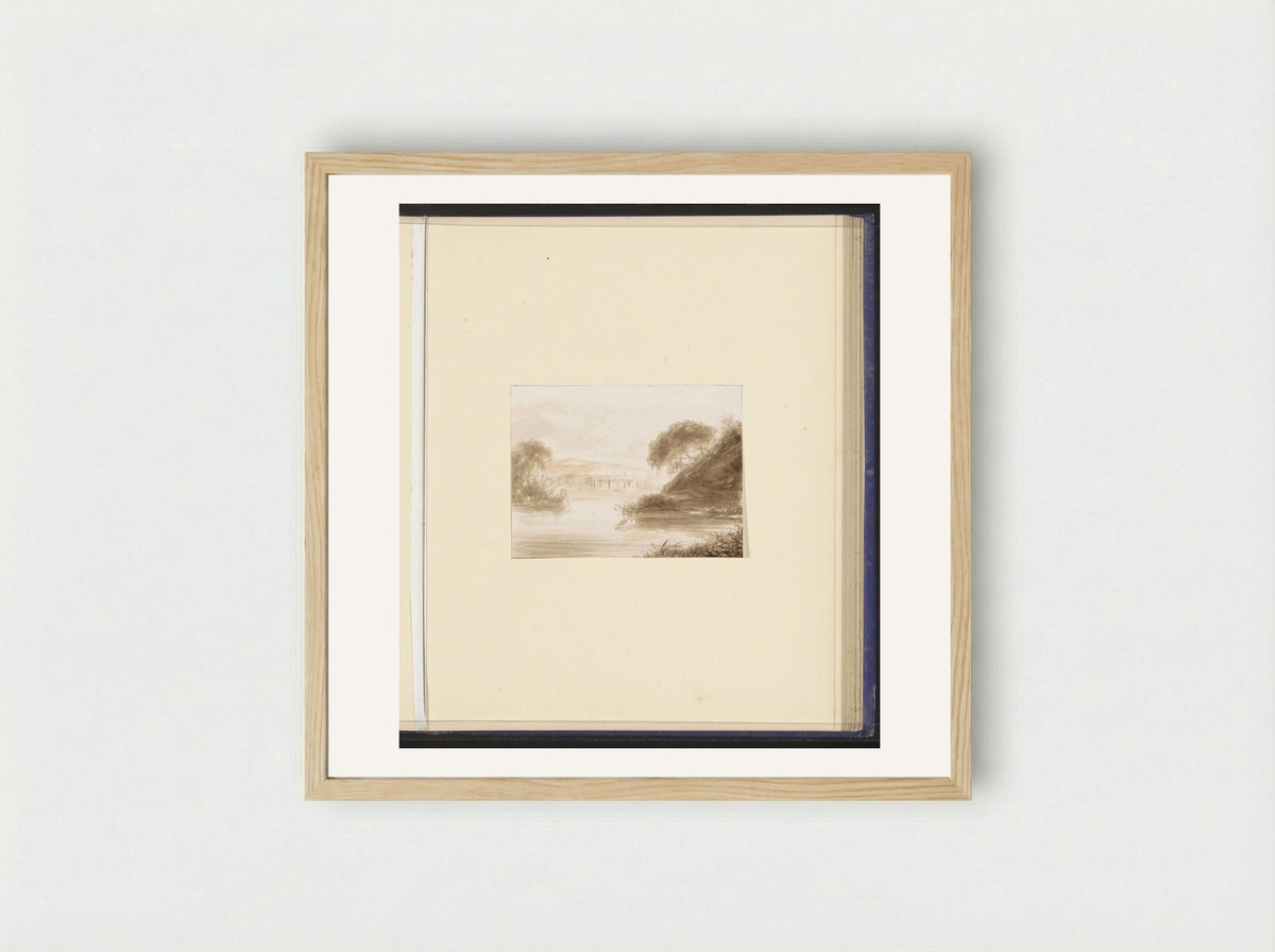 Berglandschap met een rivier en bebouwing - Alexander Ver Huell - Framed Print Wood