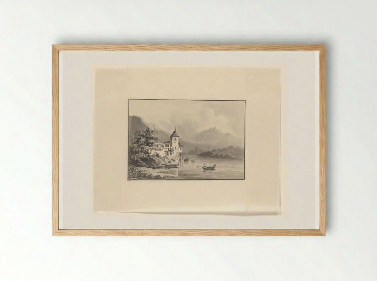 Berglandschap met een ruïne aan het water - Johannes van Reijn - Framed Print Wood