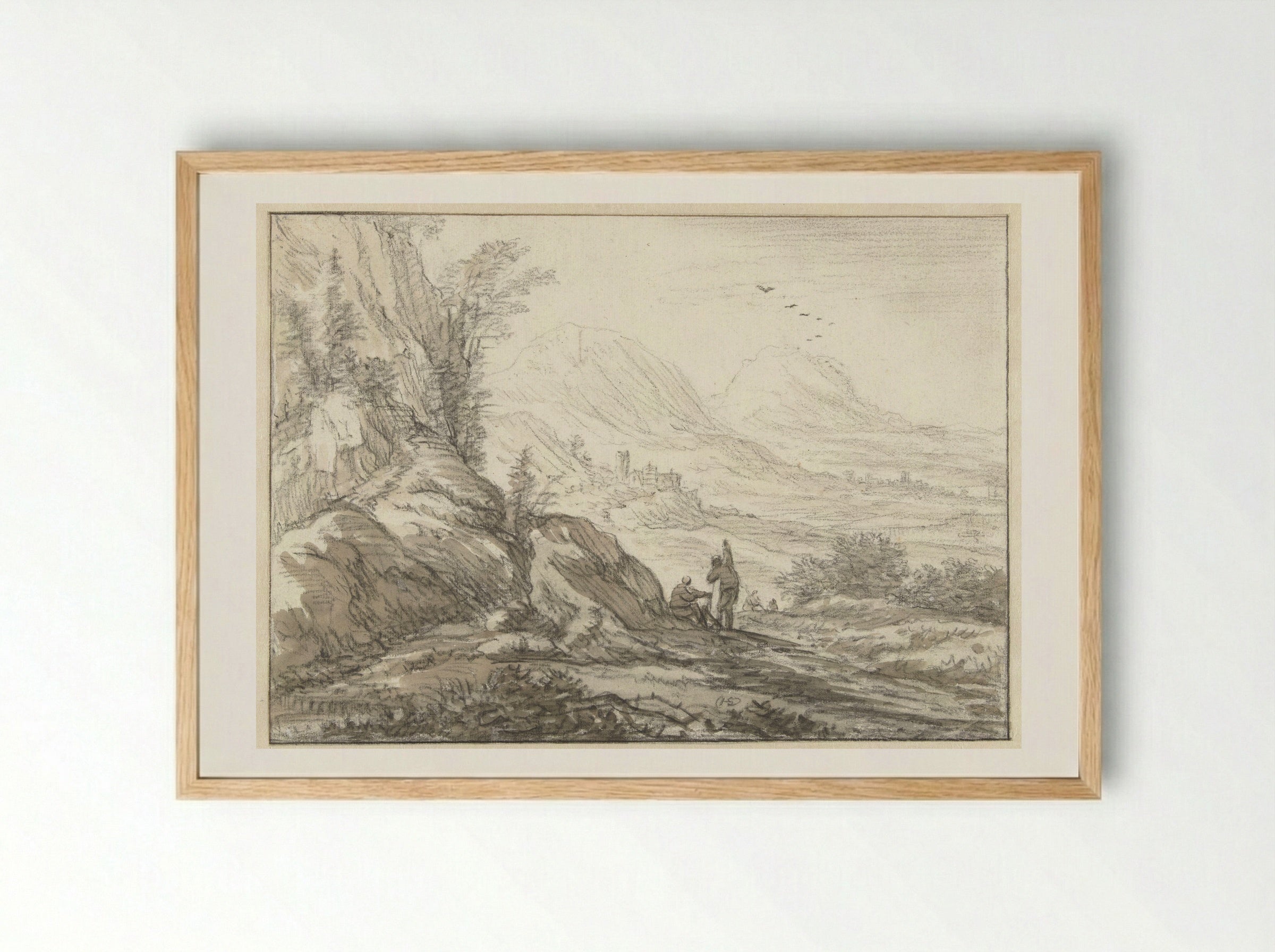Berglandschap met gezicht op een dal - Herman Saftleven - Framed Print Wood