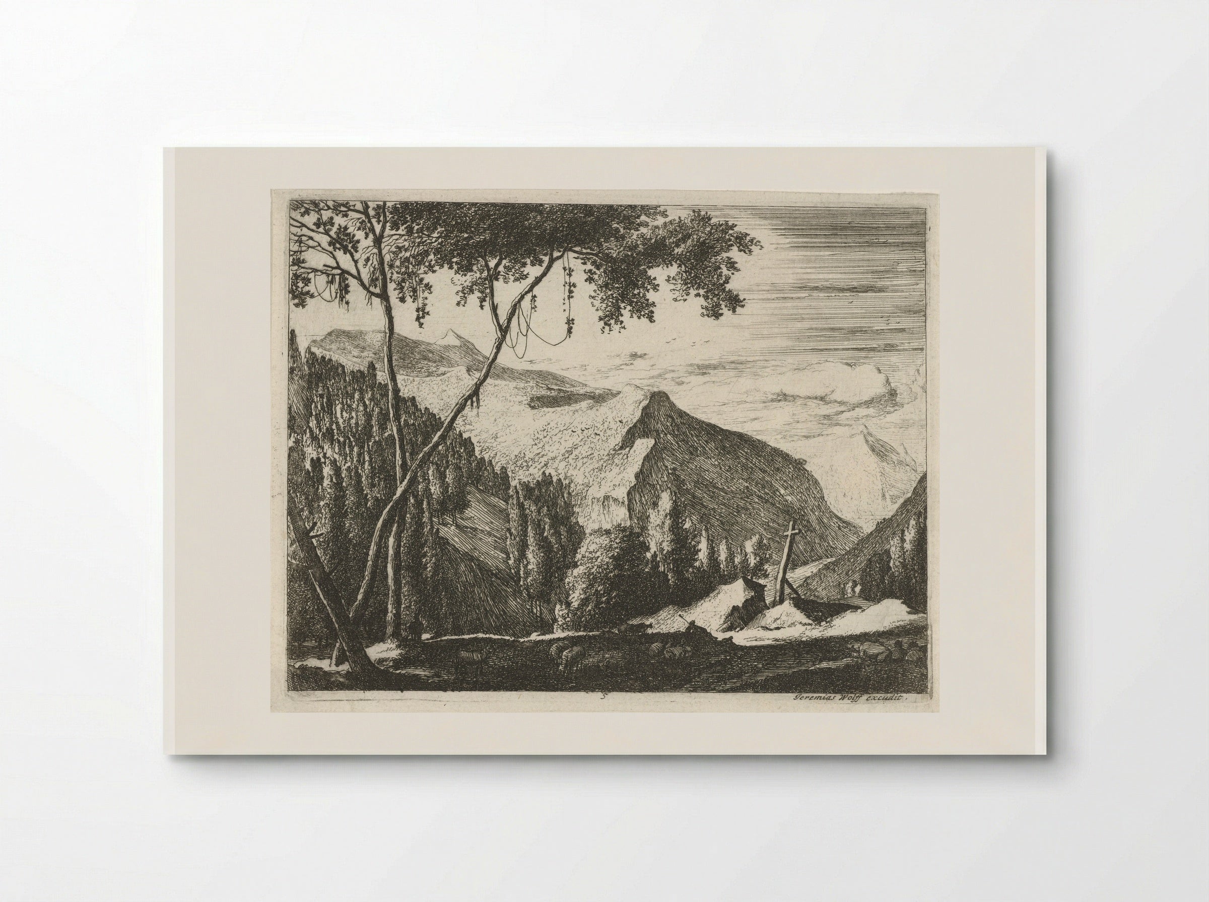 Berglandschap met kruis - Roelant Roghman - Poster