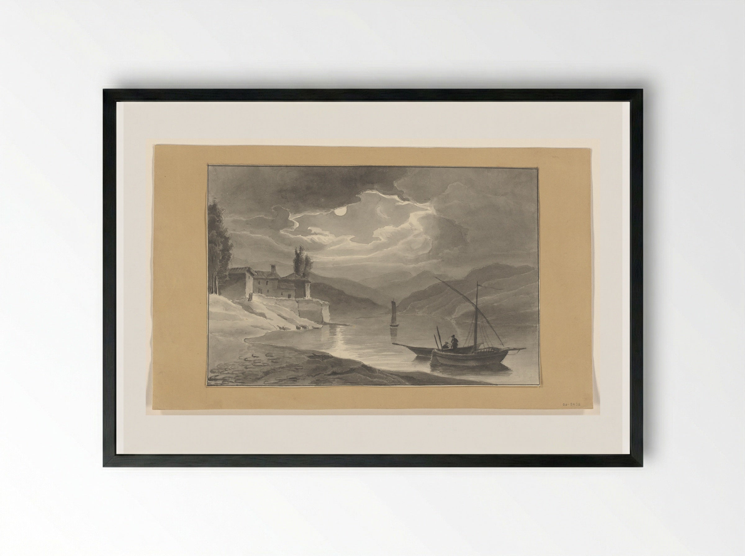 Berglandschap met meer bij nacht - Johannes van Reijn - Framed Print Black