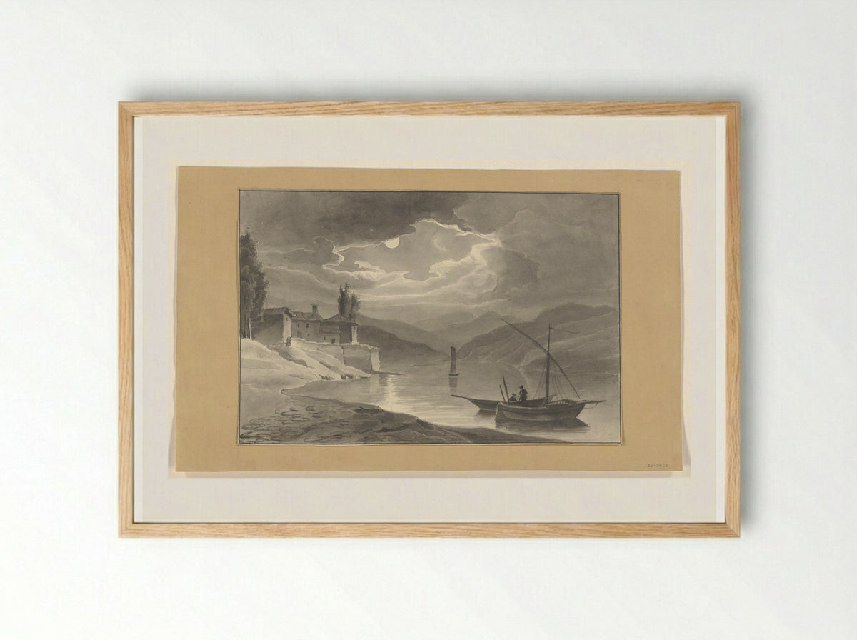 Berglandschap met meer bij nacht - Johannes van Reijn - Framed Print Wood