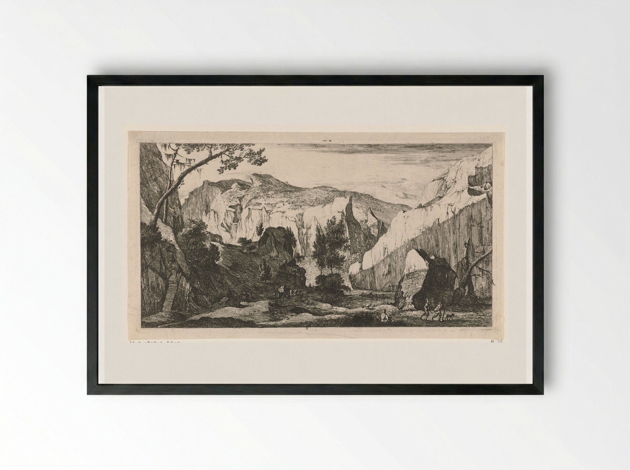 Berglandschap met rotsen - Roelant Roghman - Framed Print Black