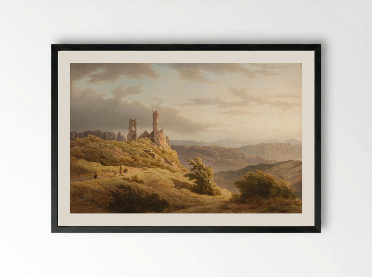 Berglandschap met ruïne - Louwrens Hanedoes - Framed Print Black