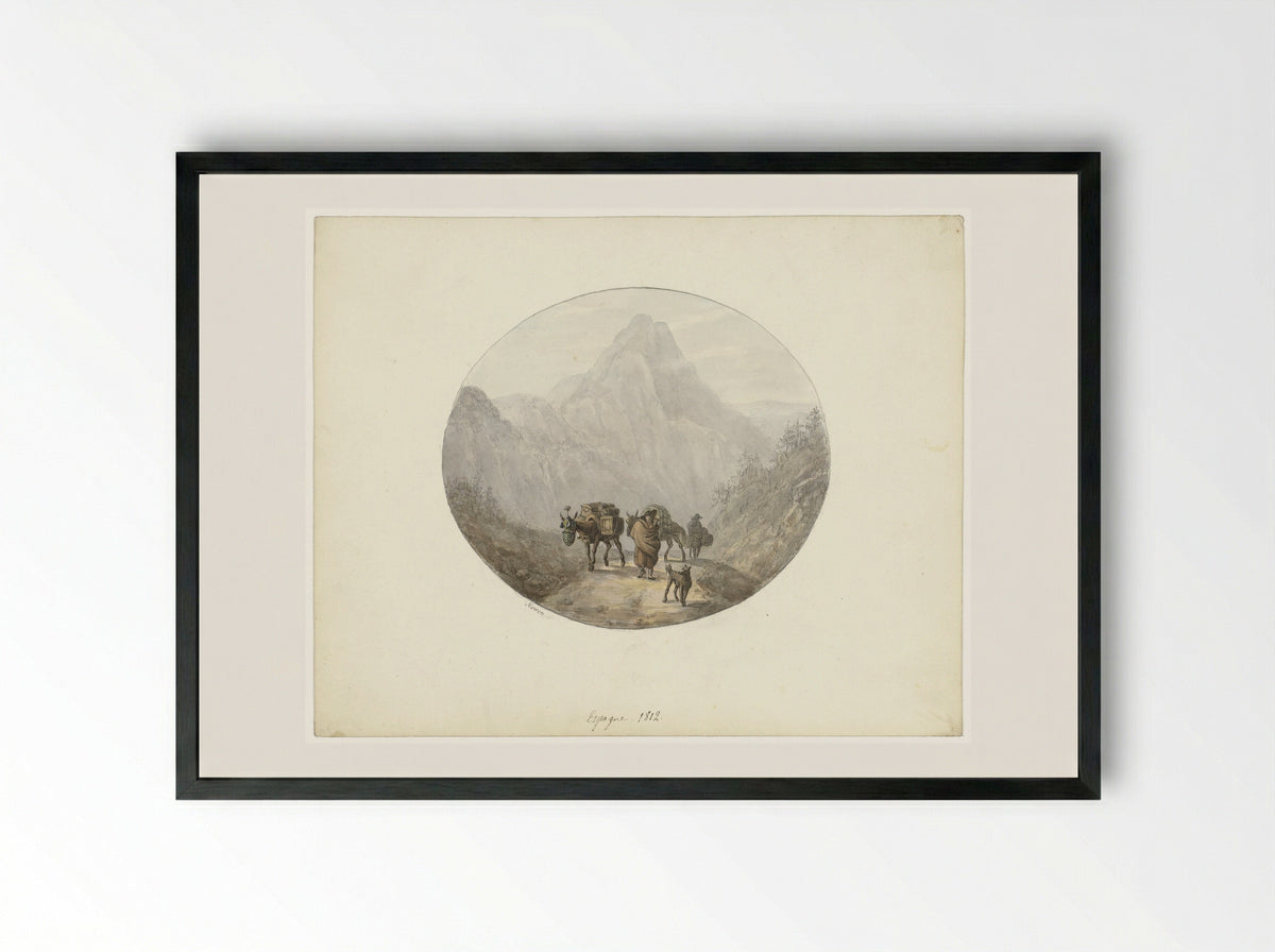 Berglandschap te Spanje, met pakezels - Otto Baron Howen - Framed Print Black