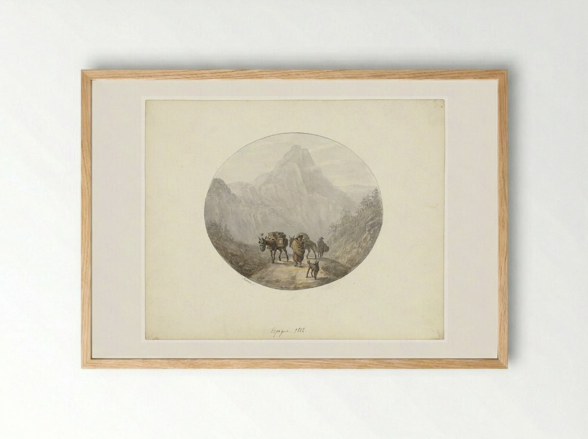 Berglandschap te Spanje, met pakezels - Otto Baron Howen - Framed Print Wood