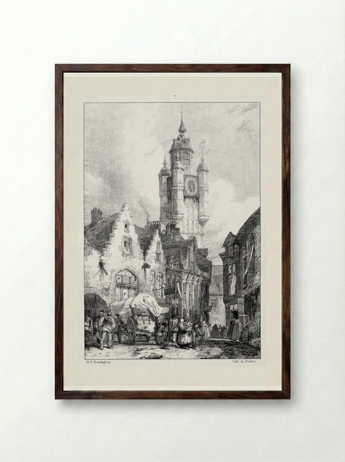 Bergues: La Tour du marché - Richard Parkes Bonington - Framed Print Dark Wood