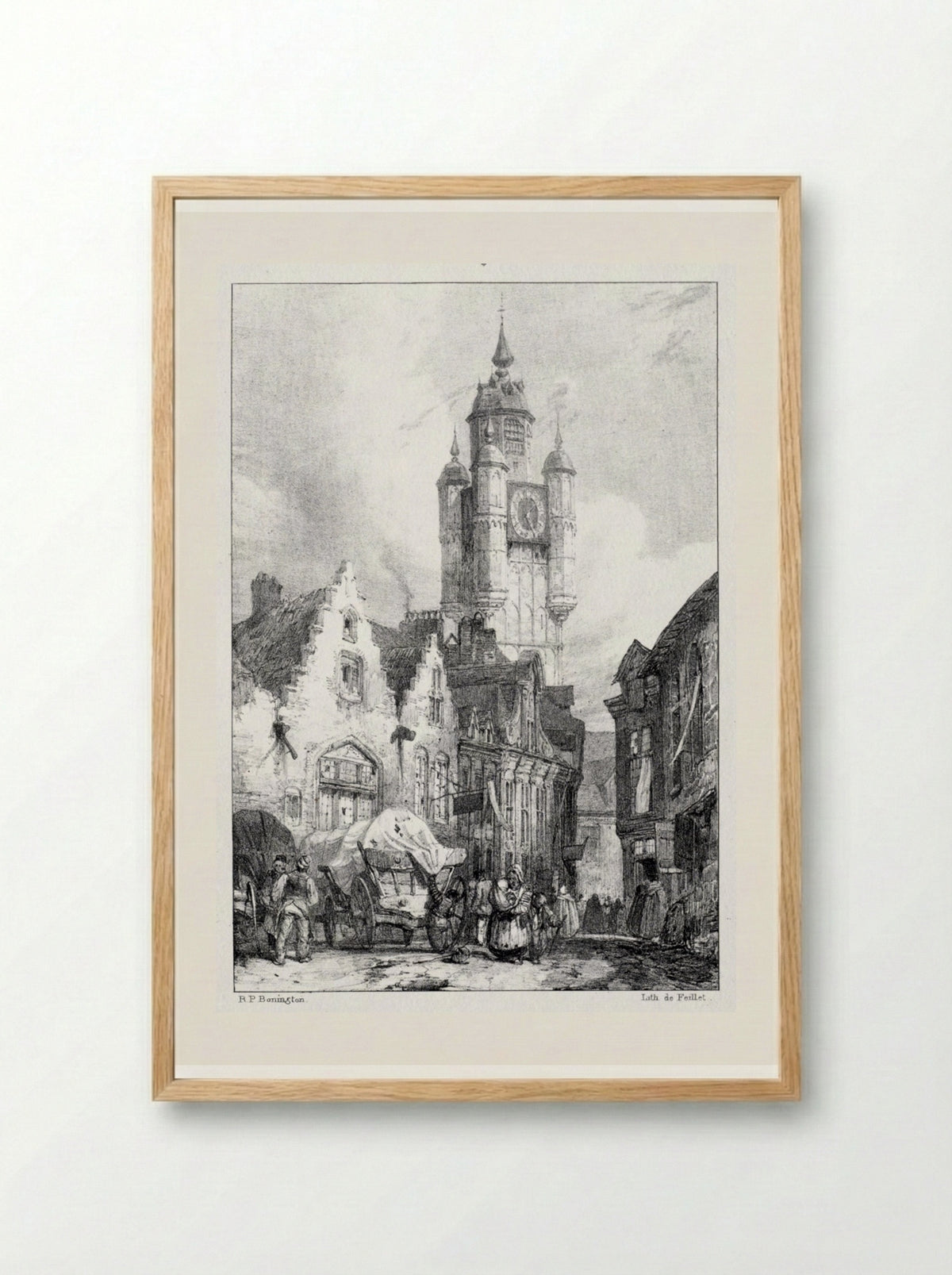 Bergues: La Tour du marché - Richard Parkes Bonington - Framed Print Wood