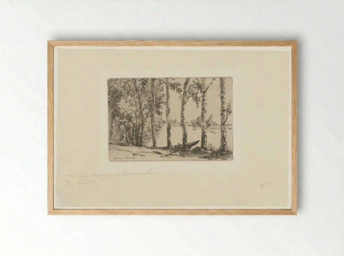 Berken op oever van de Seine - Félix Bracquemond - Framed Print Wood